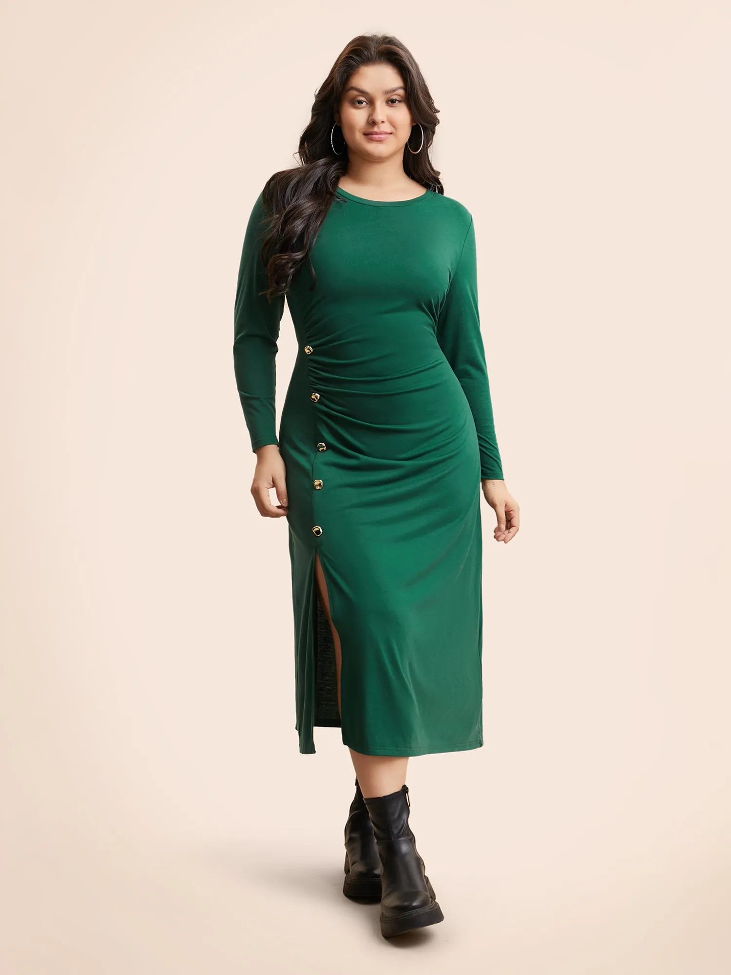 Plain Button Detail Split Hem Dress sold by Bloomchic product image thumbnail 2