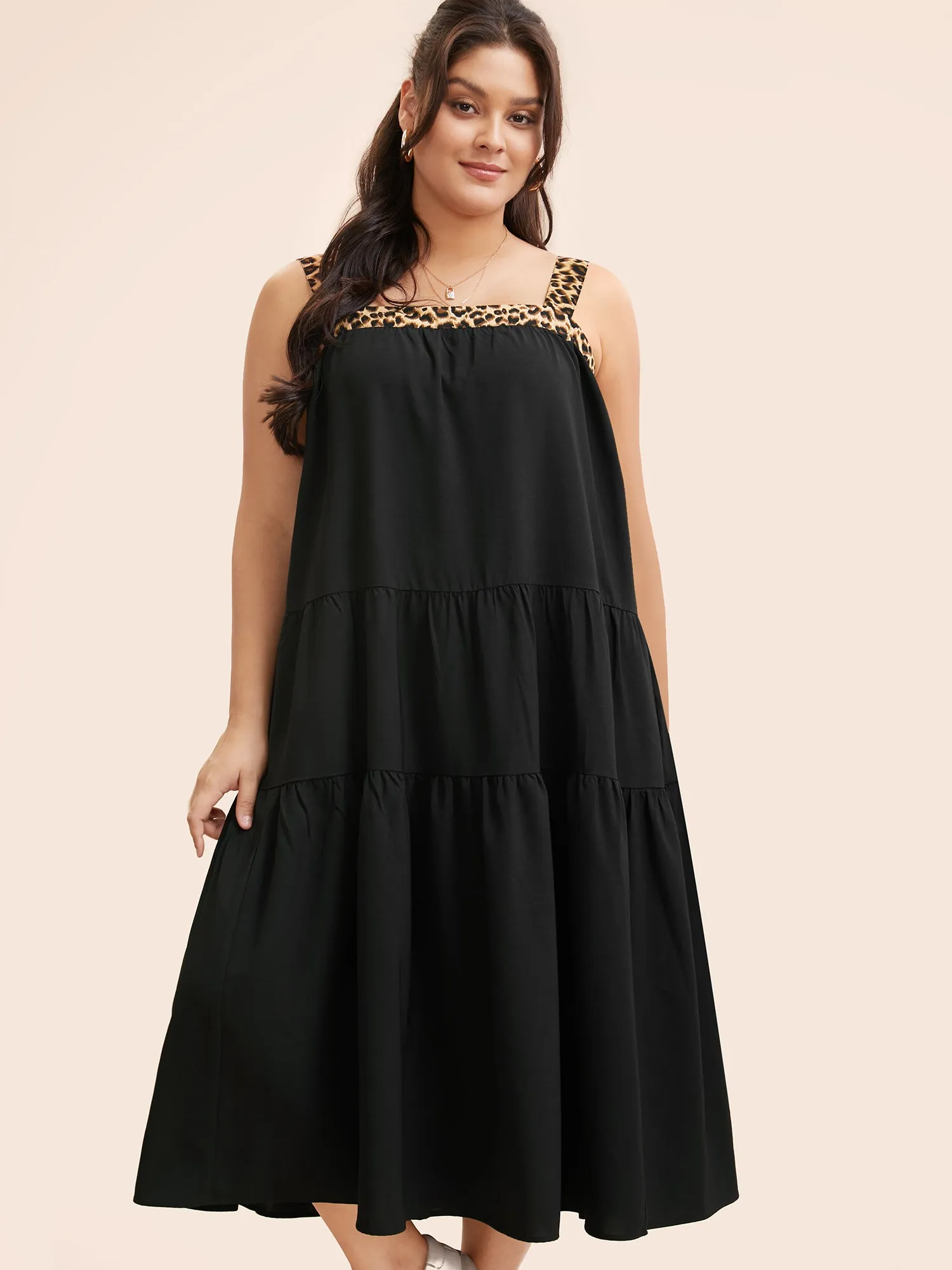 Leopard Patchwork Tie Knot Ruffle Layered Hem Dress sold by Bloomchic