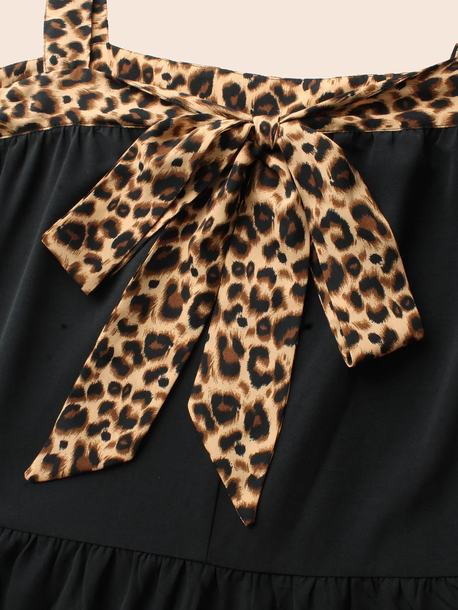 Leopard Patchwork Tie Knot Ruffle Layered Hem Dress sold by Bloomchic product image thumbnail 5