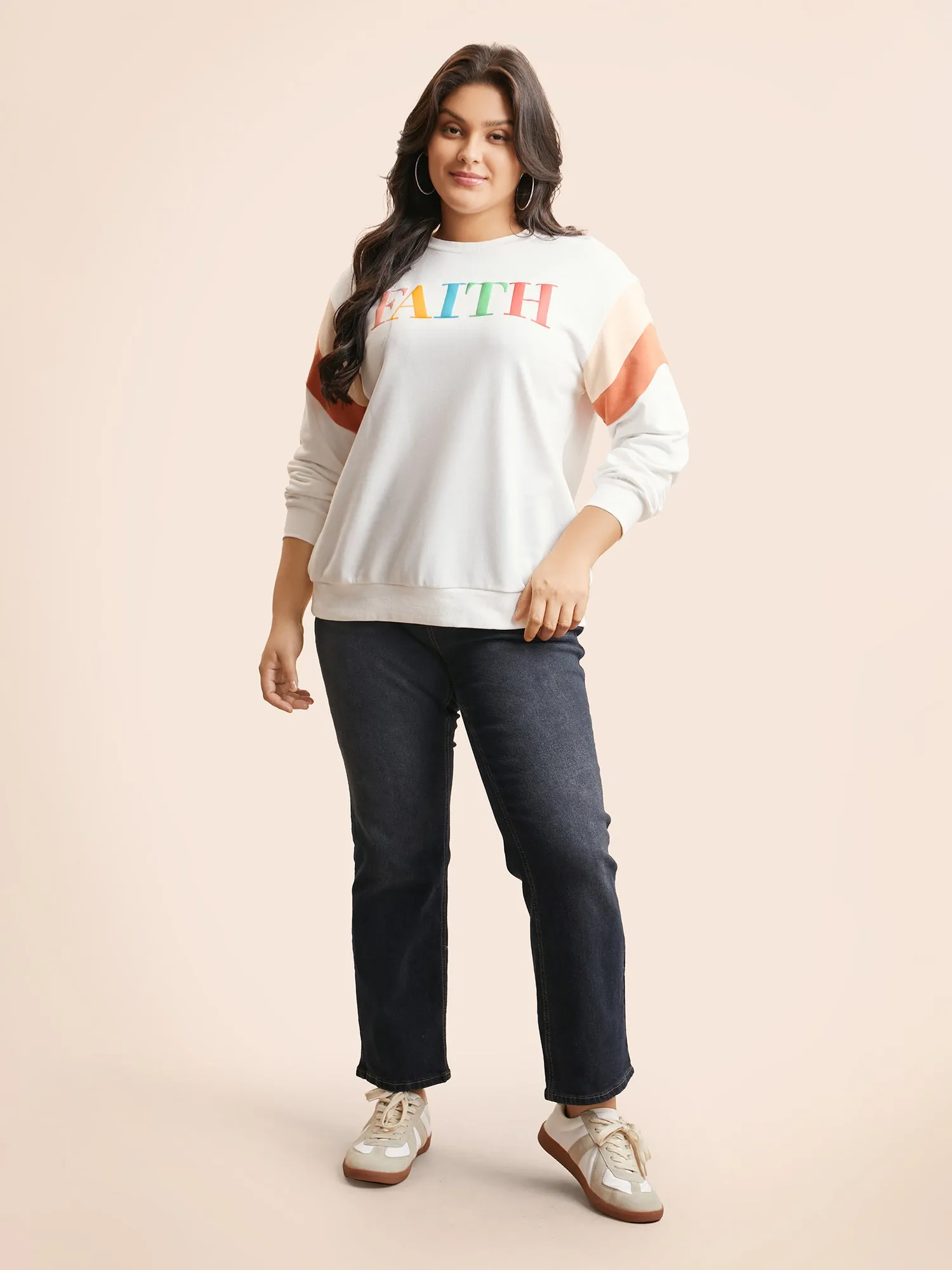 Round Neck Positive Slogan Contrast Sweatshirt sold by Bloomchic product image thumbnail 4