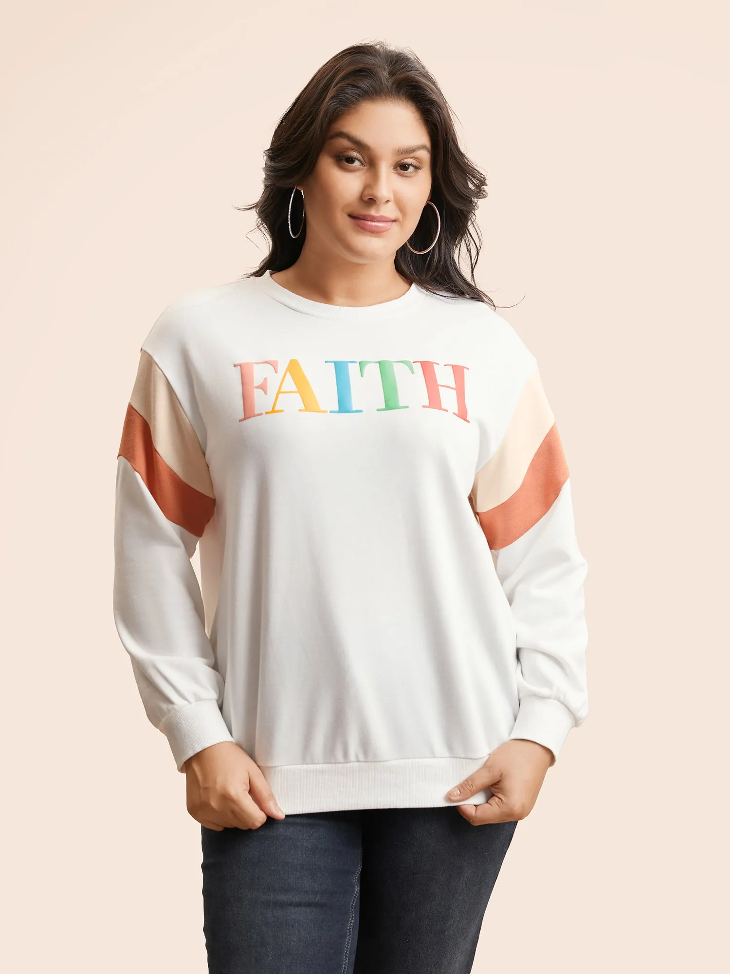 Round Neck Positive Slogan Contrast Sweatshirt sold by Bloomchic product image thumbnail 2