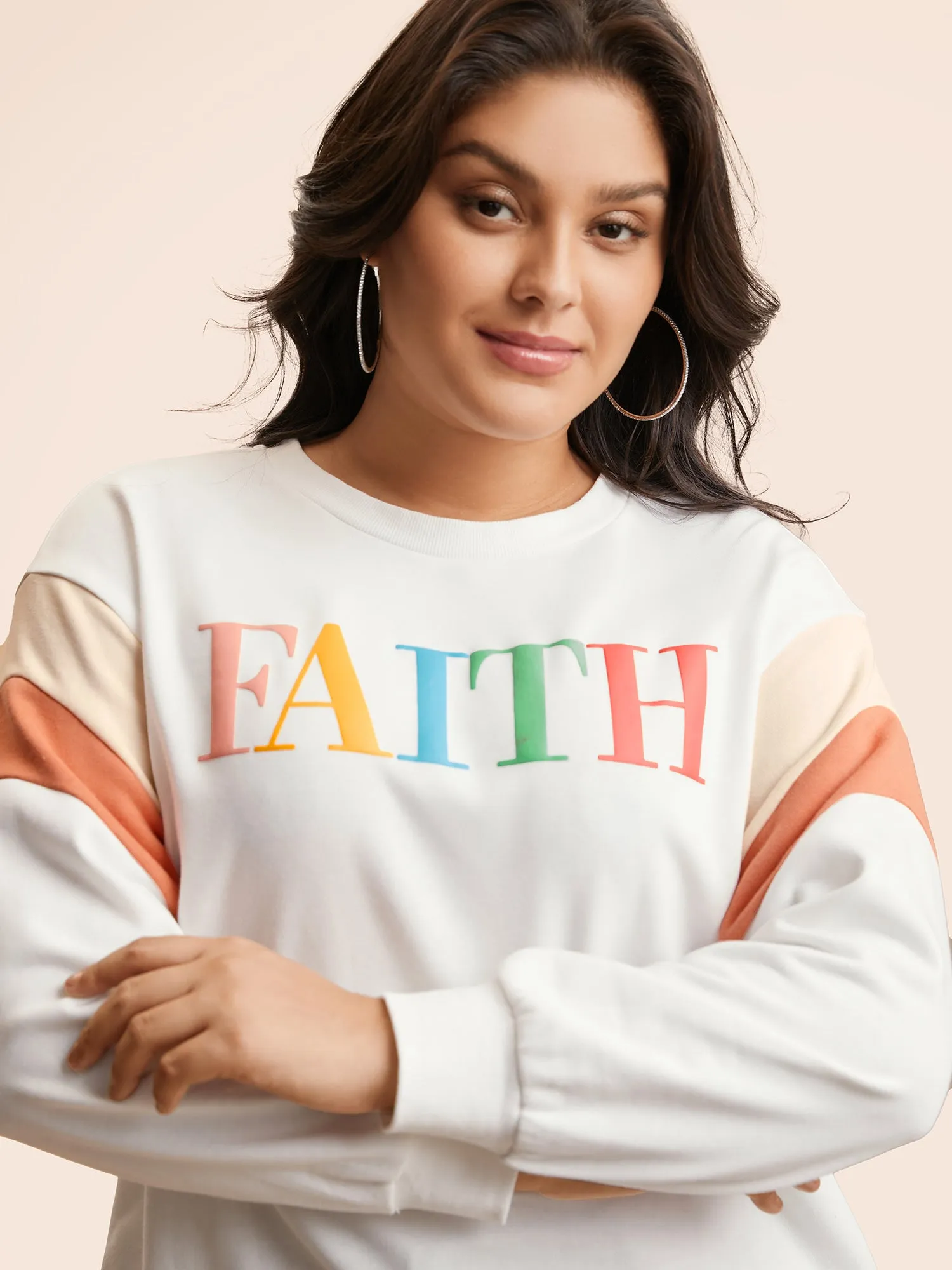 Round Neck Positive Slogan Contrast Sweatshirt sold by Bloomchic