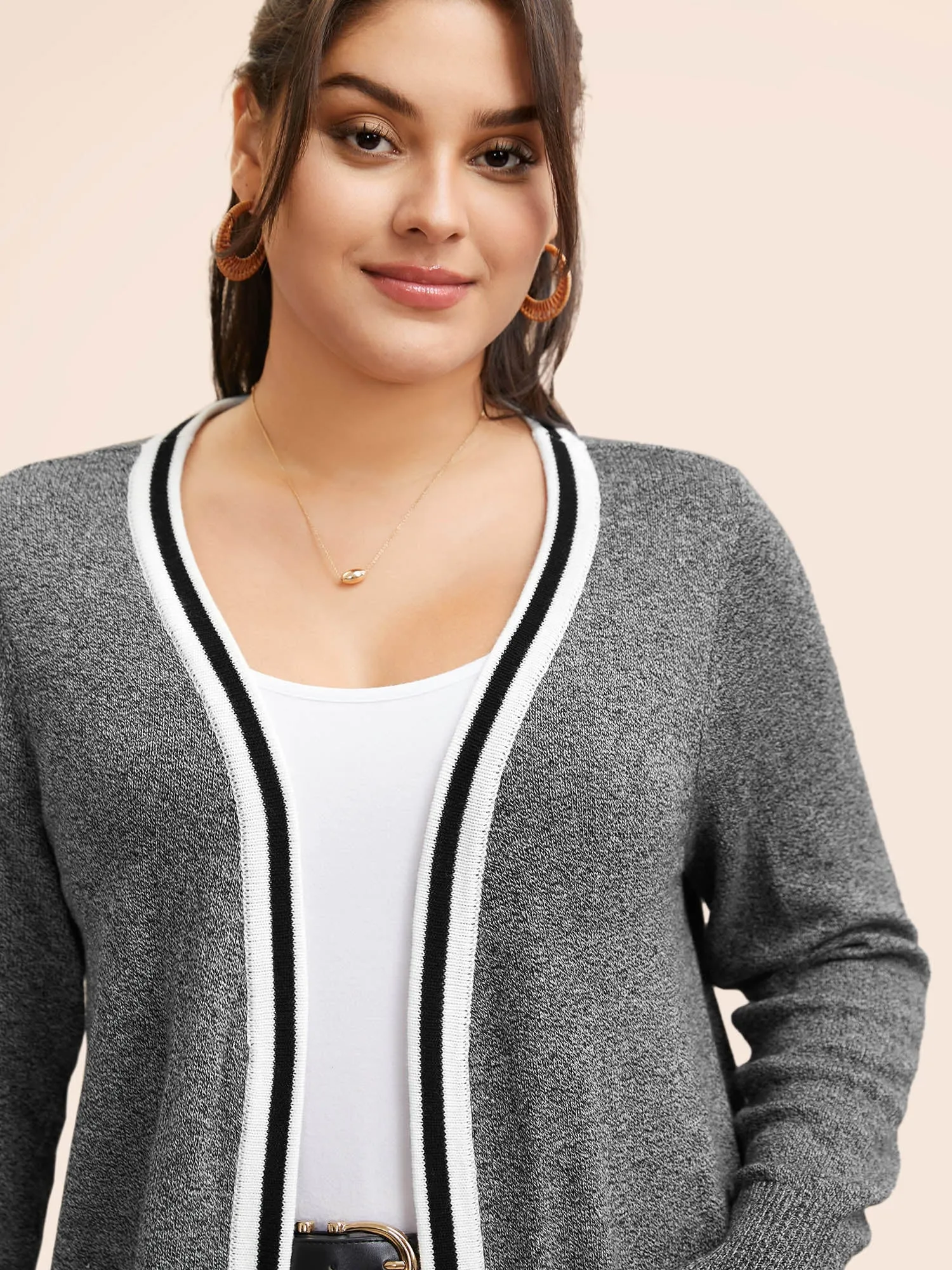 Heather Contrast Striped Pocket Cardigan sold by Bloomchic product image thumbnail 4