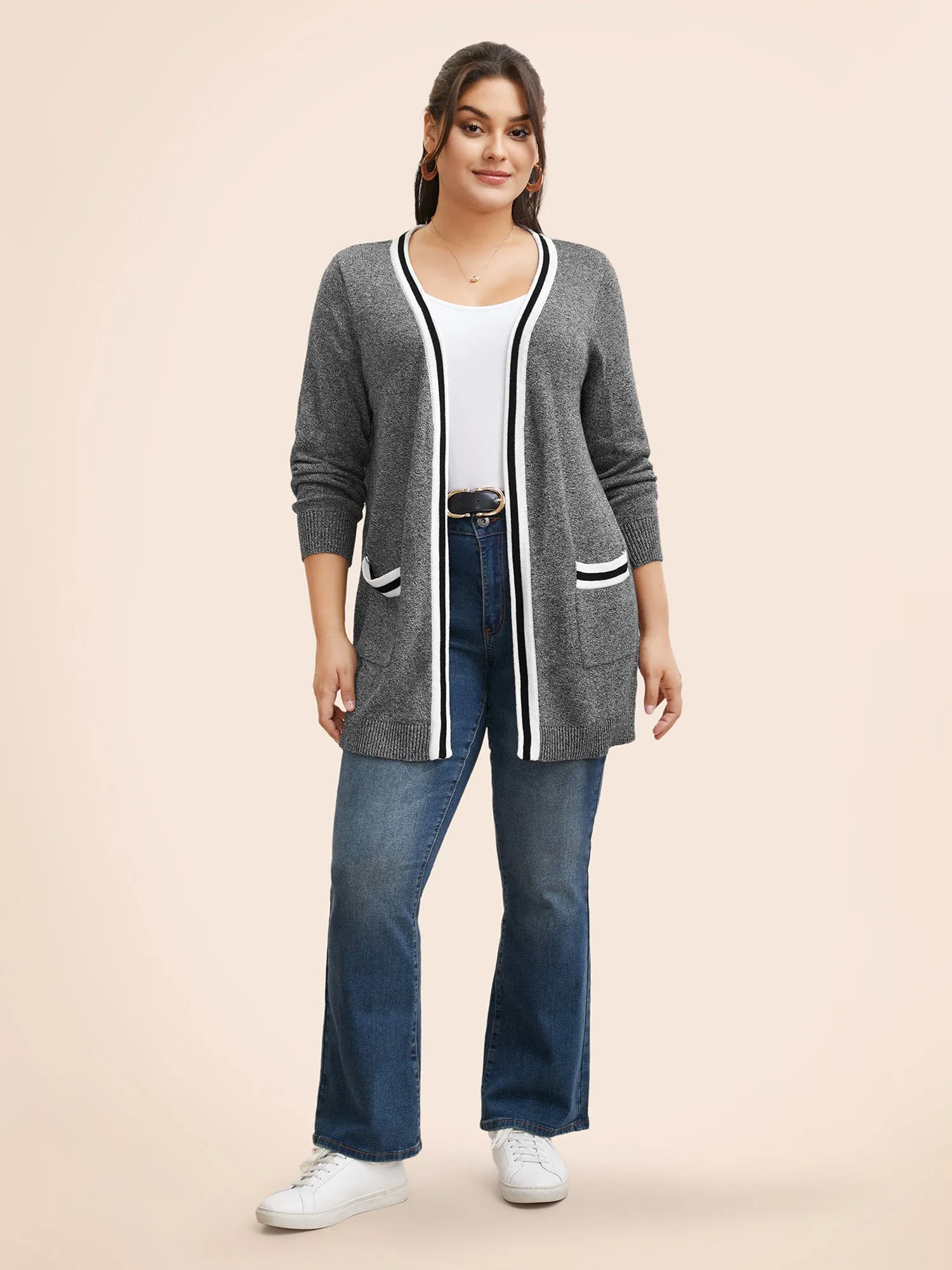 Heather Contrast Striped Pocket Cardigan sold by Bloomchic product image thumbnail 3