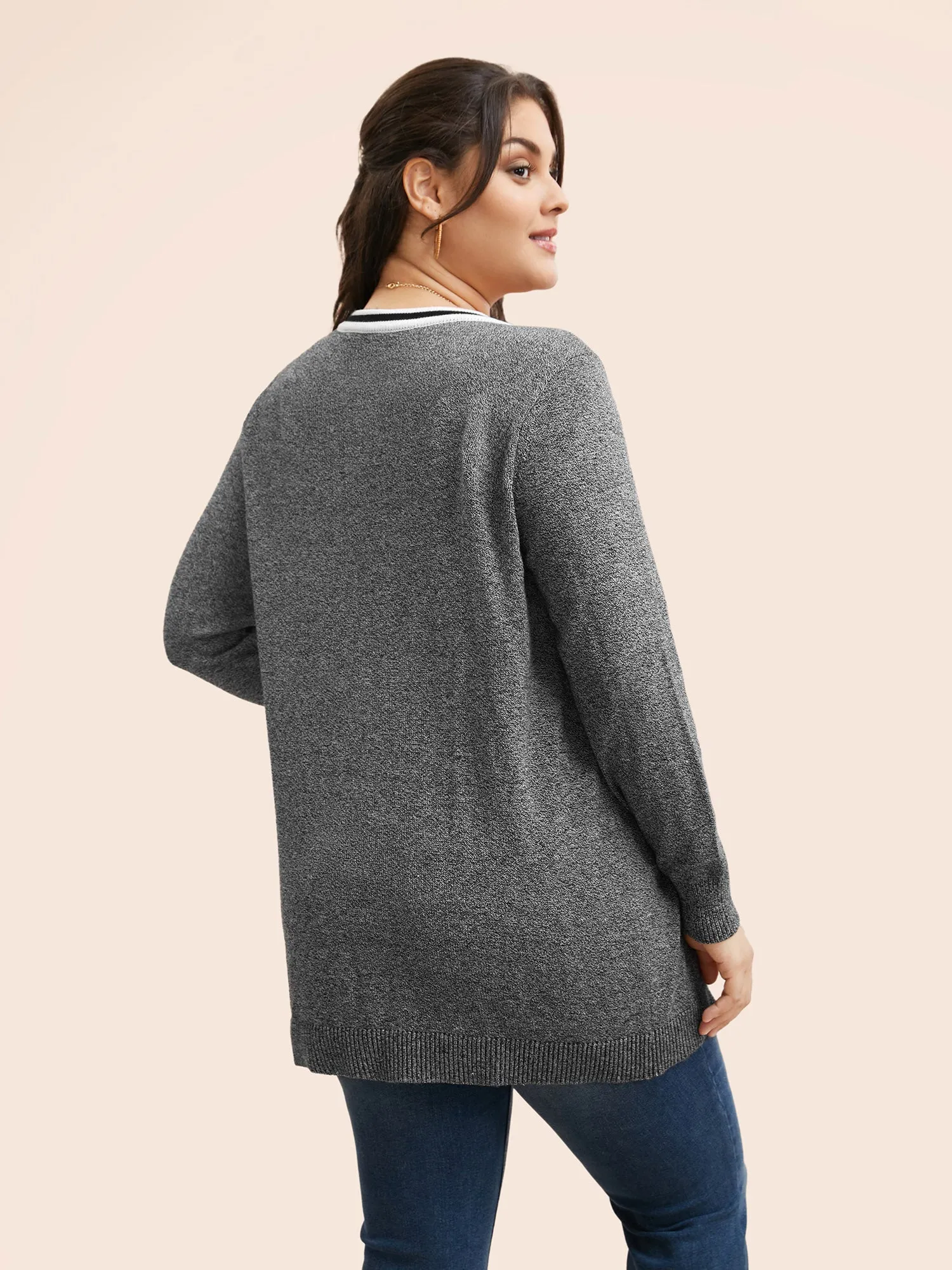 Heather Contrast Striped Pocket Cardigan sold by Bloomchic product image thumbnail 2