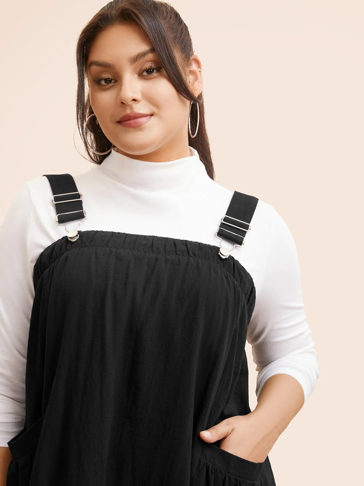 Solid Gathered Adjustable Straps Overall Dress sold by Bloomchic product image thumbnail 4