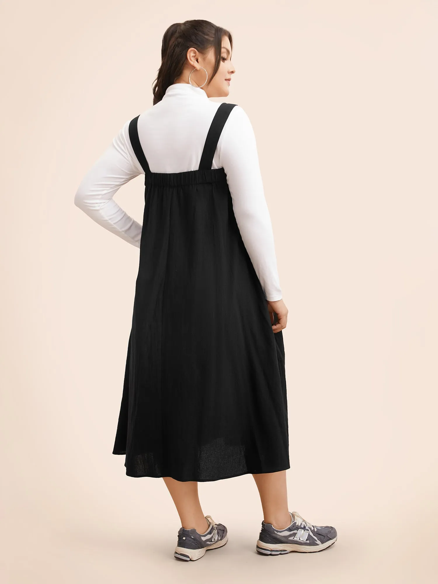 Solid Gathered Adjustable Straps Overall Dress sold by Bloomchic product image thumbnail 3