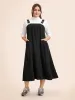 Solid Gathered Adjustable Straps Overall Dress sold by Bloomchic