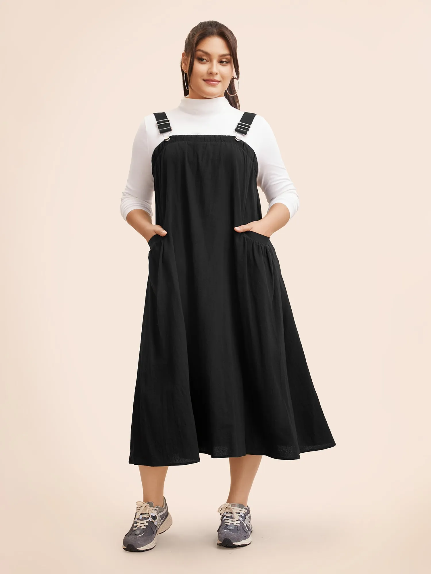 Solid Gathered Adjustable Straps Overall Dress sold by Bloomchic product image thumbnail 2