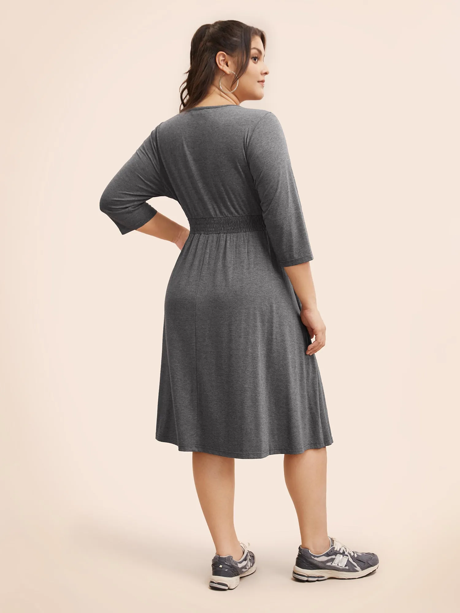 V Neck Elastic Waist Ruched Dress sold by Bloomchic product image thumbnail 3