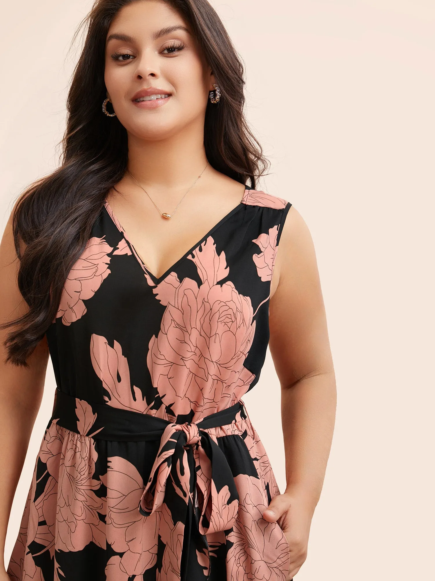 Floral Ruffle Trim Sleeveless Midi Dress sold by Bloomchic product image thumbnail 2
