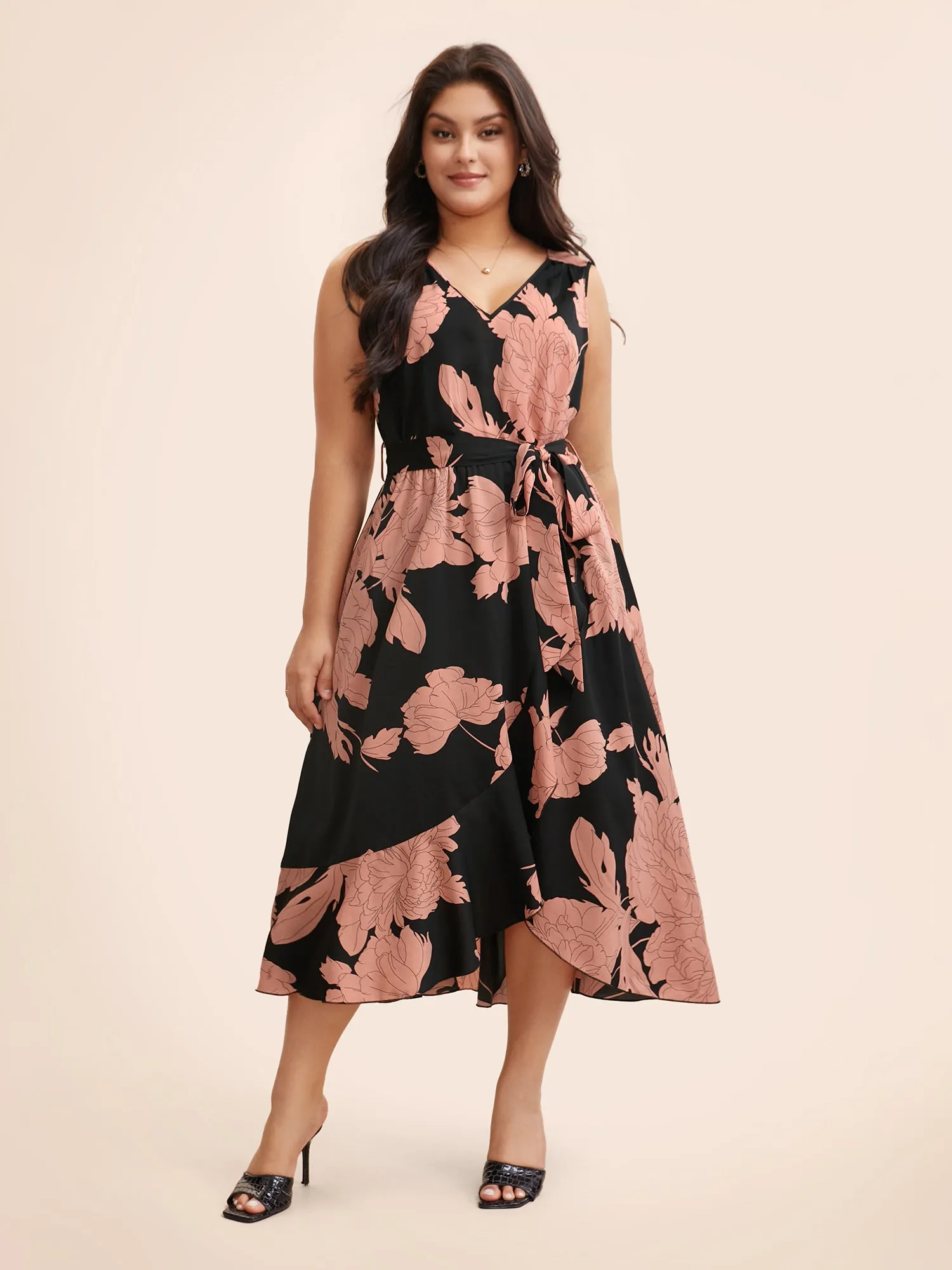 Floral Ruffle Trim Sleeveless Midi Dress sold by Bloomchic