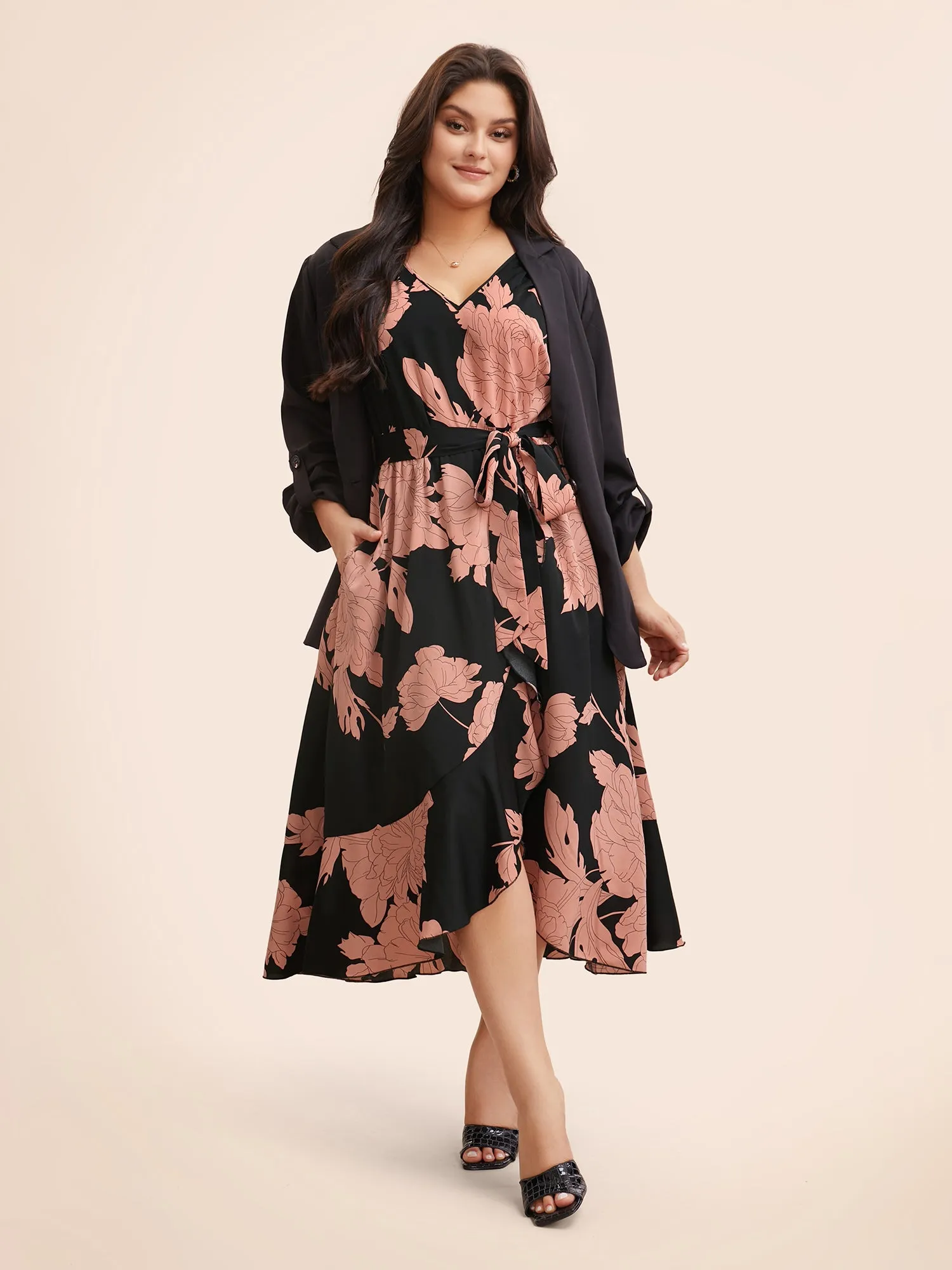Floral Ruffle Trim Sleeveless Midi Dress sold by Bloomchic product image thumbnail 3