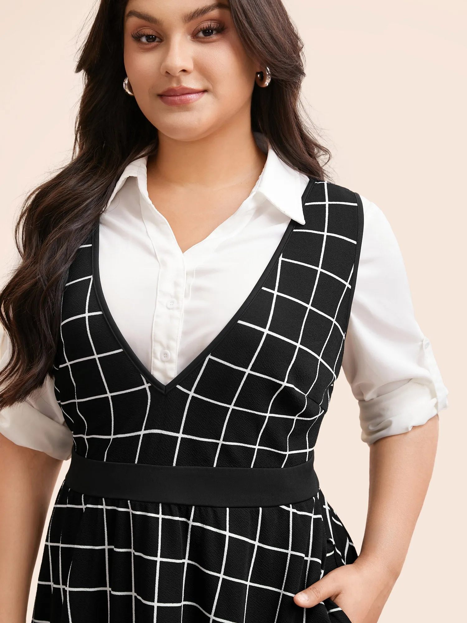 Plaid Elastic Waist Overall Dress sold by Bloomchic product image thumbnail 3