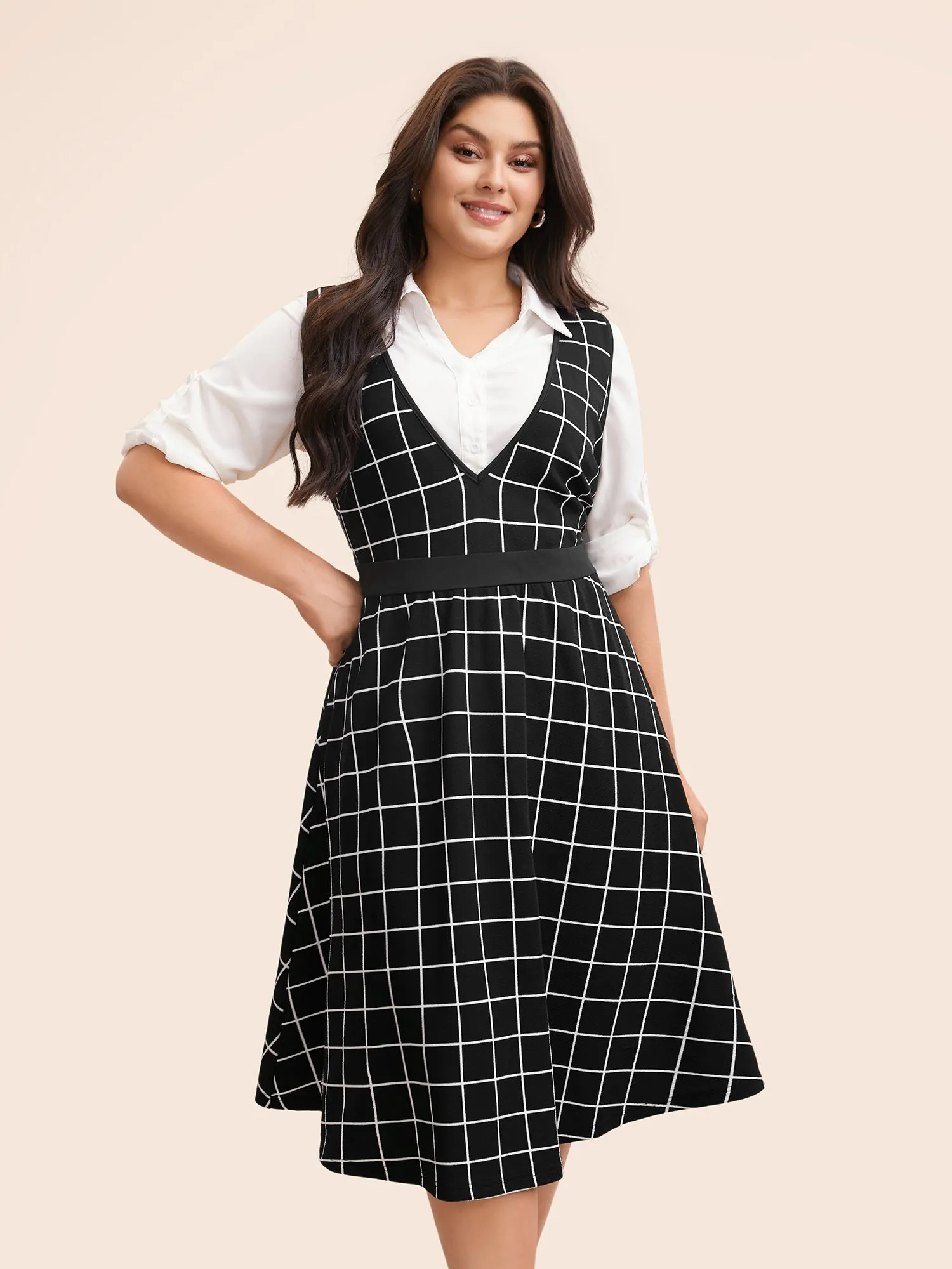 Plaid Elastic Waist Overall Dress sold by Bloomchic product image thumbnail 2