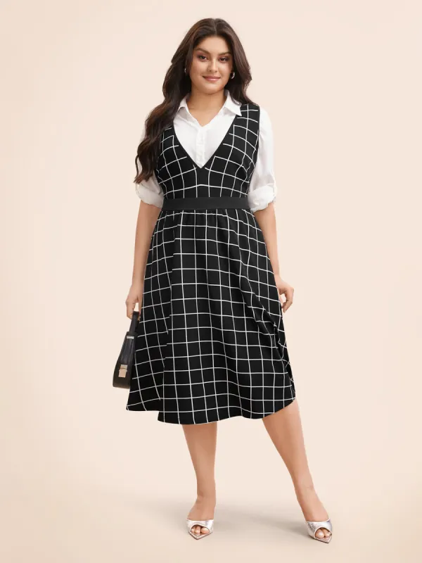 Plaid Elastic Waist Overall Dress sold by Bloomchic
