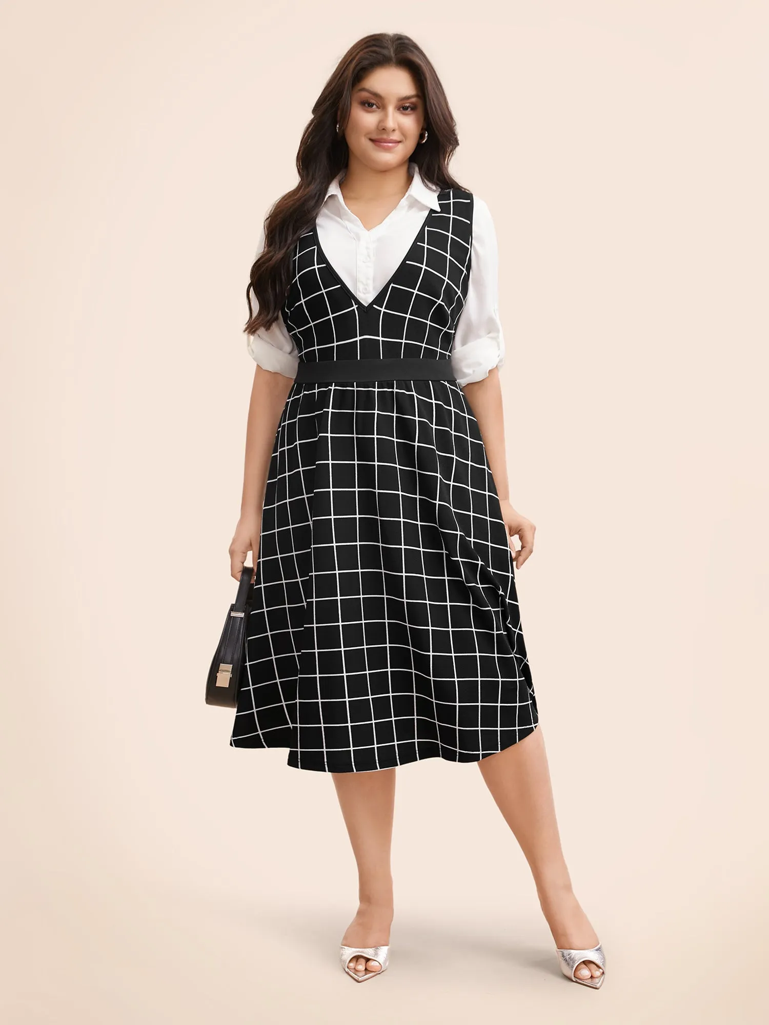 Plaid Elastic Waist Overall Dress sold by Bloomchic