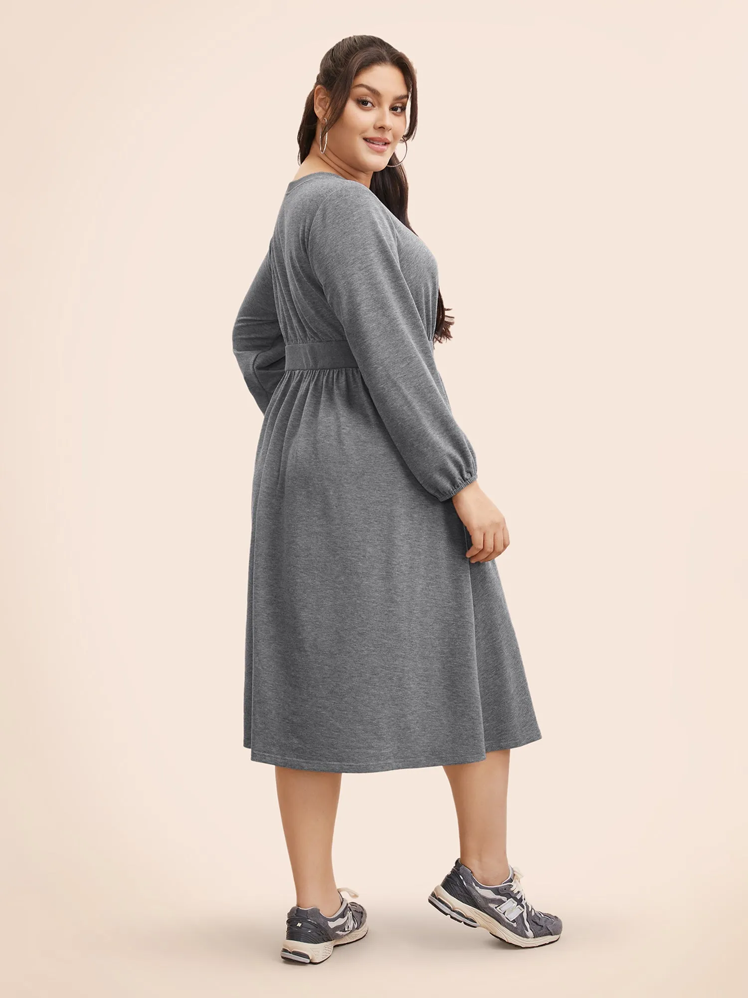 Crew Neck Elastic Waist Midi Dress sold by Bloomchic product image thumbnail 5
