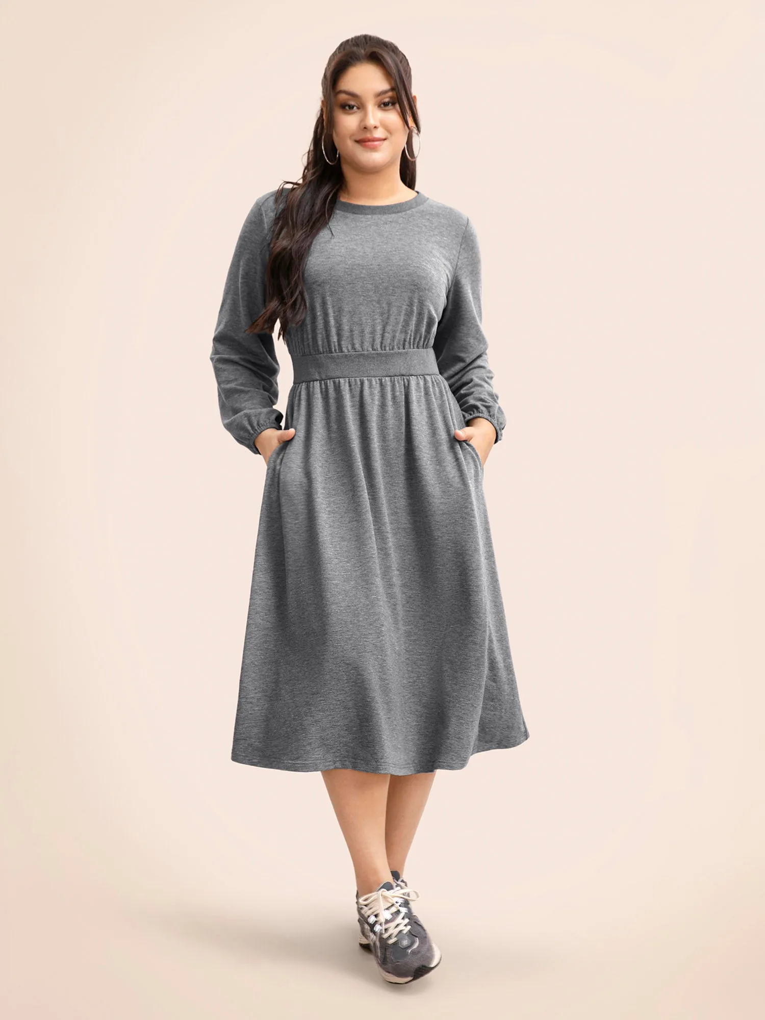 Crew Neck Elastic Waist Midi Dress sold by Bloomchic product image thumbnail 4