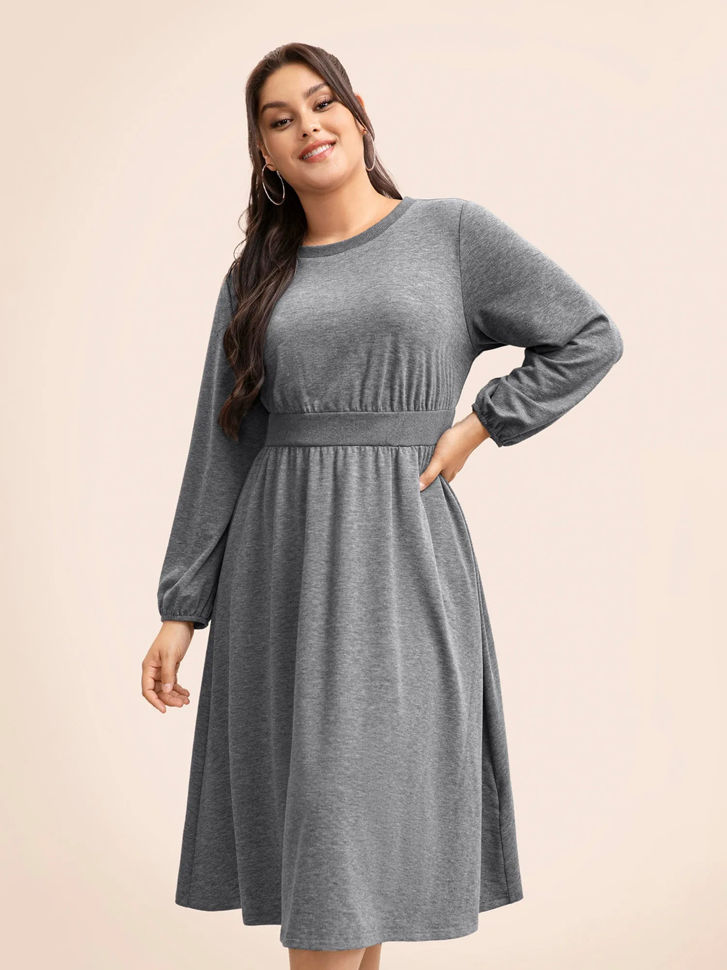 Crew Neck Elastic Waist Midi Dress sold by Bloomchic product image thumbnail 3