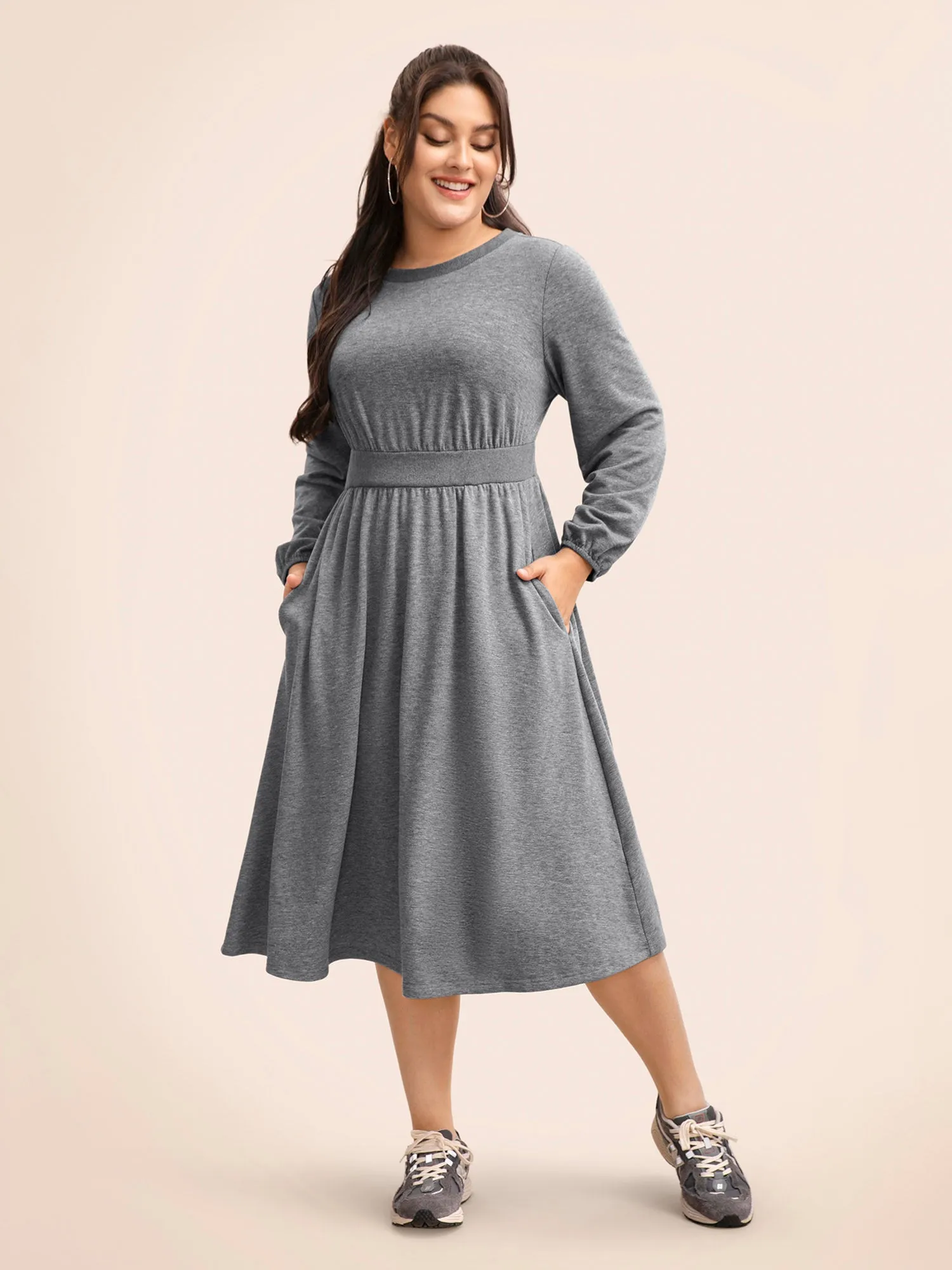 Crew Neck Elastic Waist Midi Dress sold by Bloomchic product image thumbnail 2