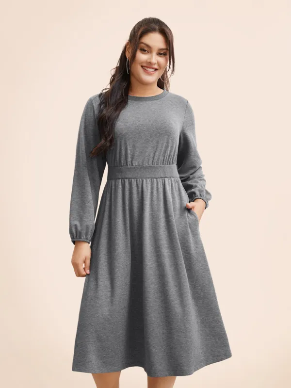Crew Neck Elastic Waist Midi Dress sold by Bloomchic