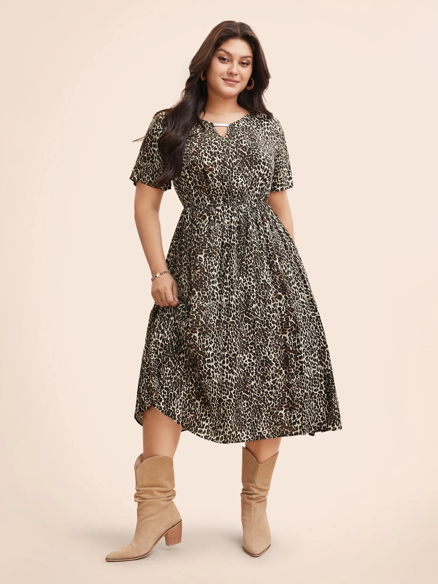 Leopard Print Keyhole Metal Detail Dress sold by Bloomchic product image thumbnail 2