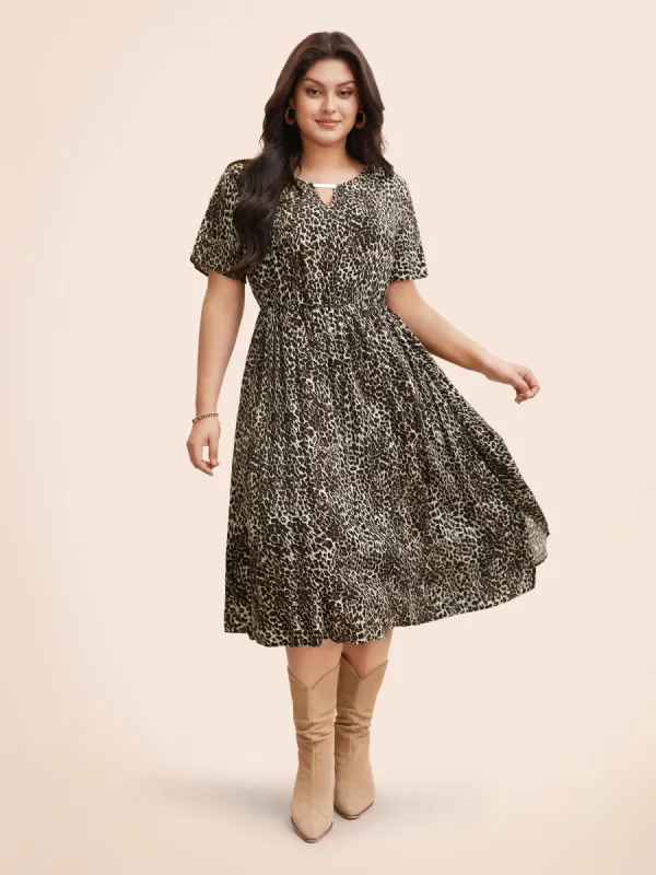 Leopard Print Keyhole Metal Detail Dress sold by Bloomchic