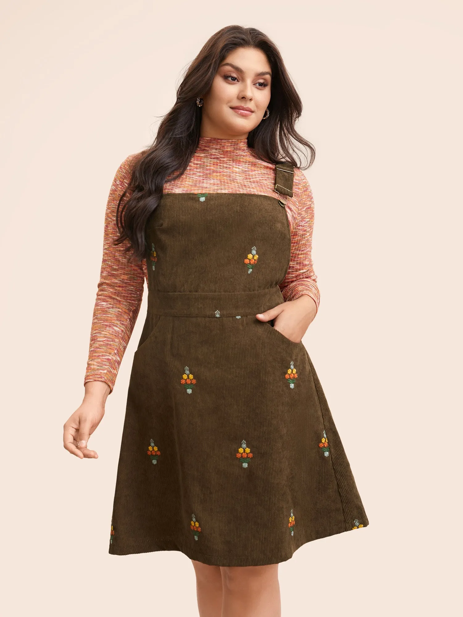 Floral Embroidered Corduroy Overall Dress sold by Bloomchic