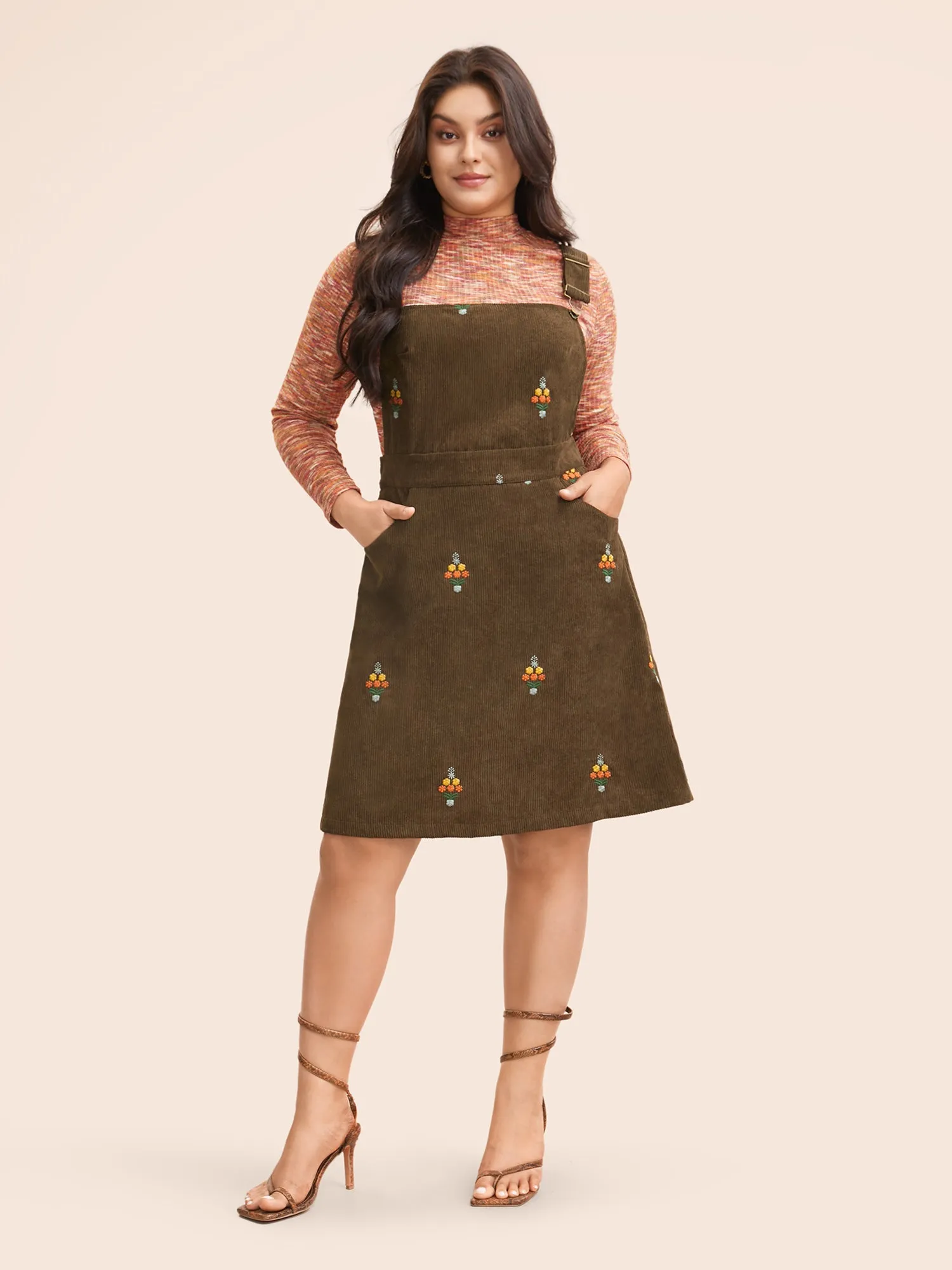 Floral Embroidered Corduroy Overall Dress sold by Bloomchic product image thumbnail 2