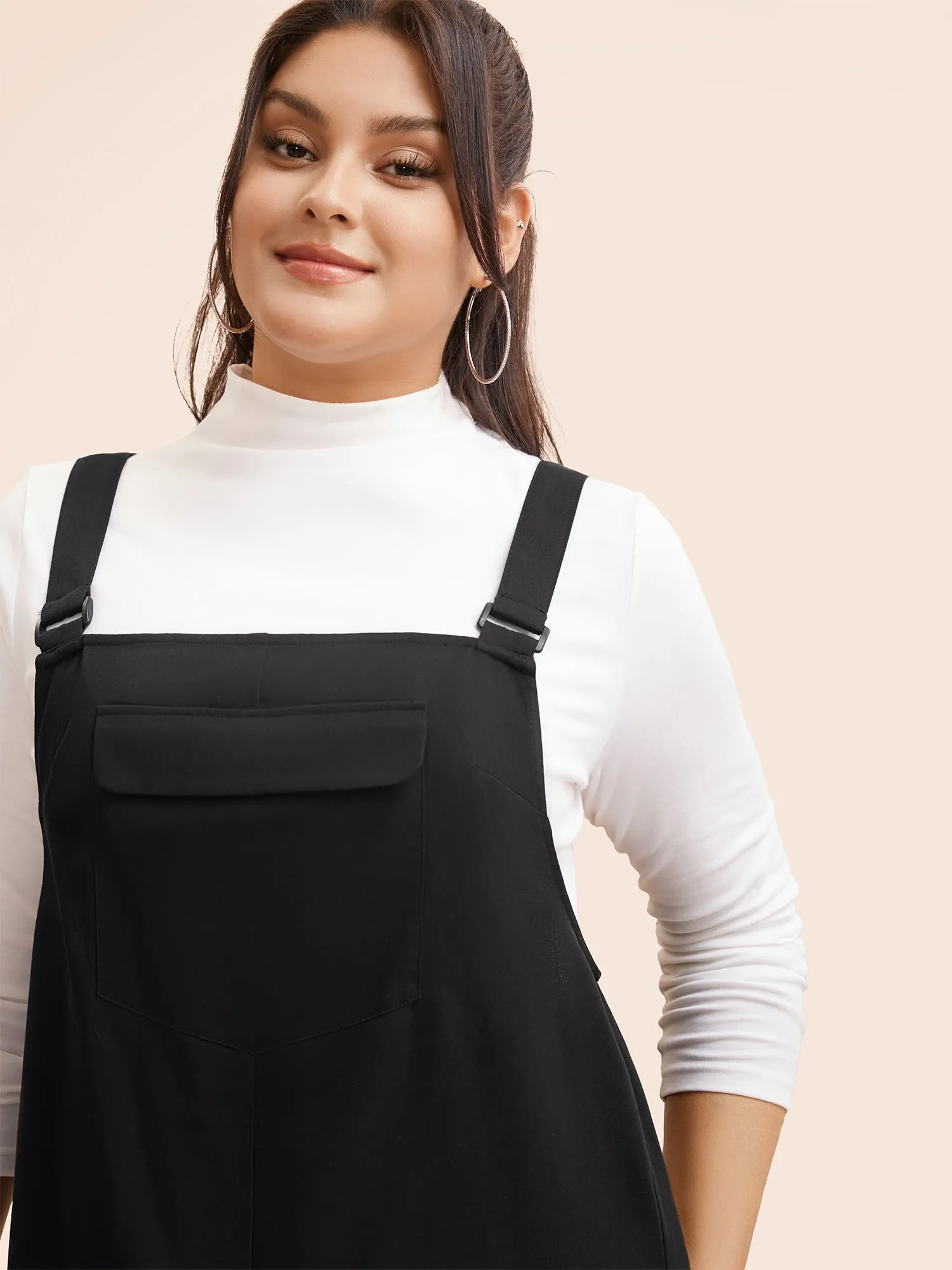 Solid Flap Pocket Adjustable Straps Overall Dress sold by Bloomchic product image thumbnail 4