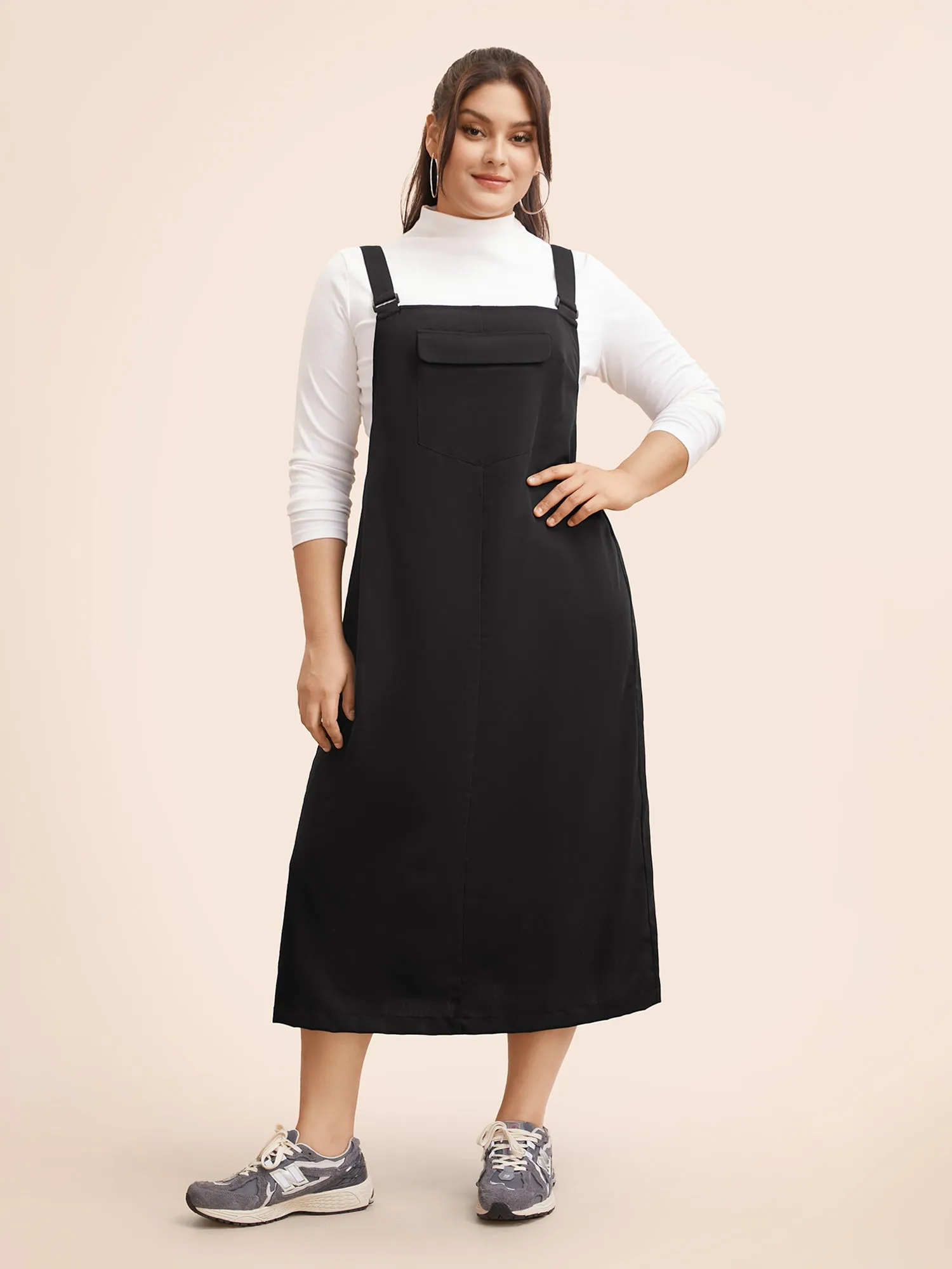 Solid Flap Pocket Adjustable Straps Overall Dress sold by Bloomchic