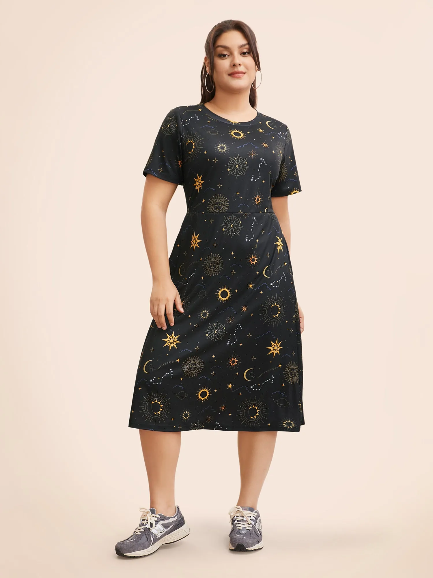 Sun & Star Print Crew Neck Pocket Dress sold by Bloomchic