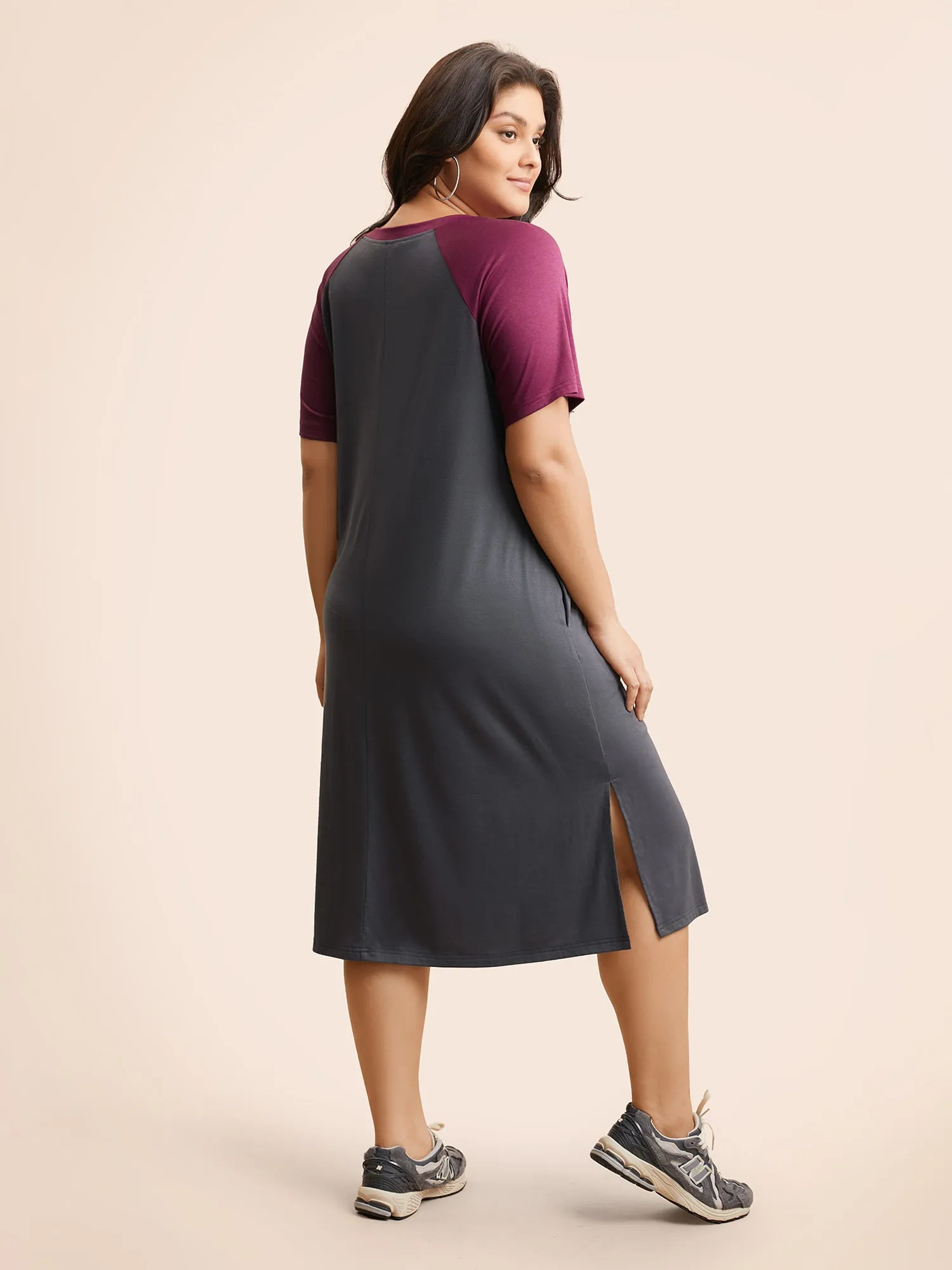 Ombre Contrast Patchwork Split Hem Dress sold by Bloomchic product image thumbnail 4