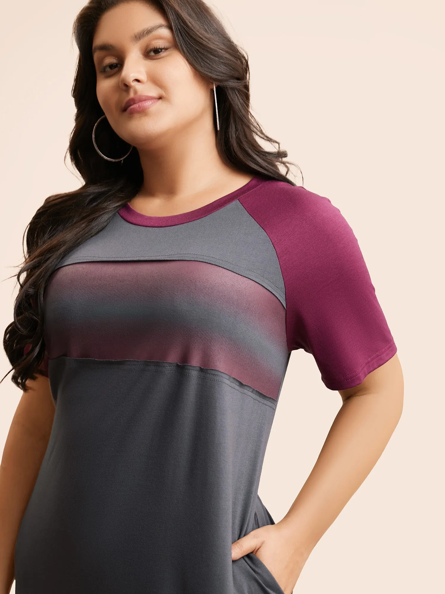 Ombre Contrast Patchwork Split Hem Dress sold by Bloomchic product image thumbnail 3