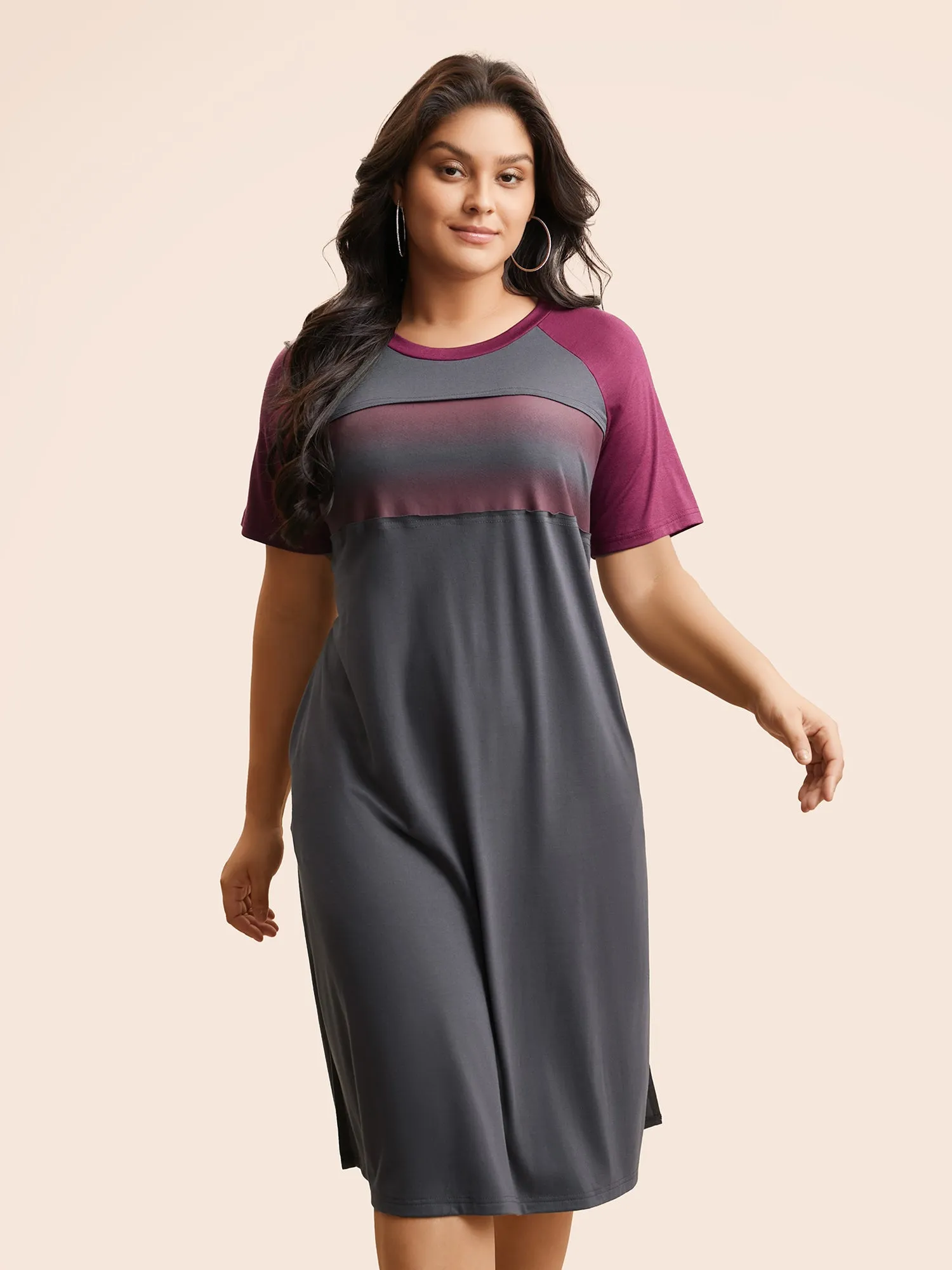 Ombre Contrast Patchwork Split Hem Dress sold by Bloomchic product image thumbnail 2