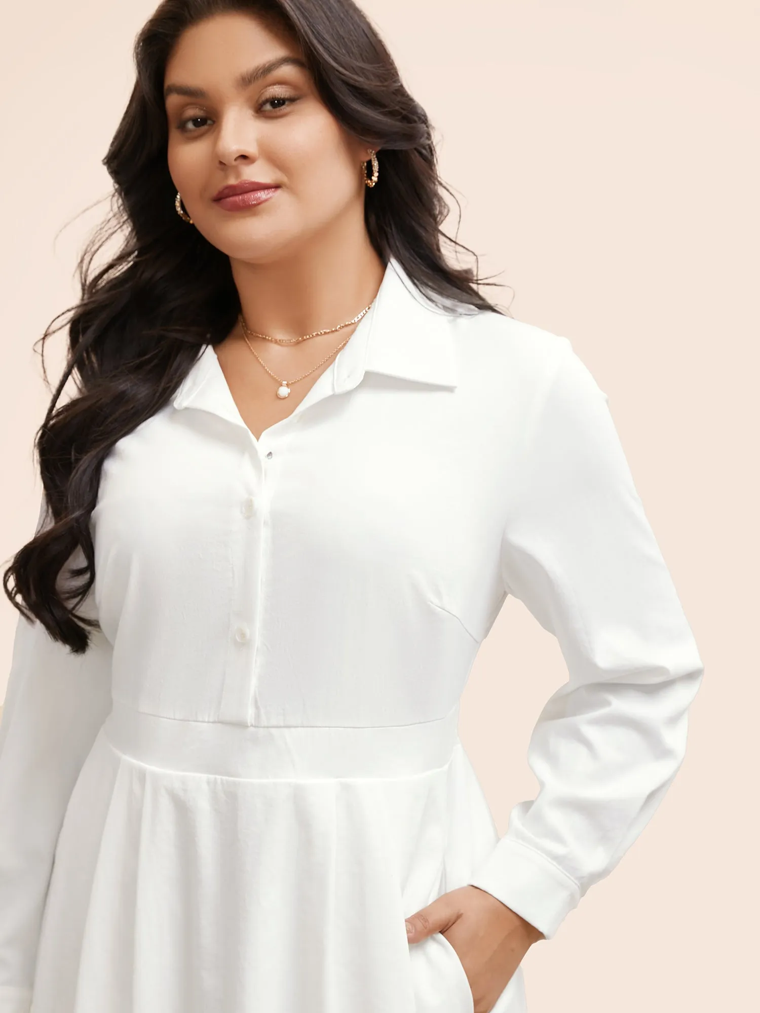 Plain Shirt Collar Shirred Bubble Dress sold by Bloomchic product image thumbnail 2
