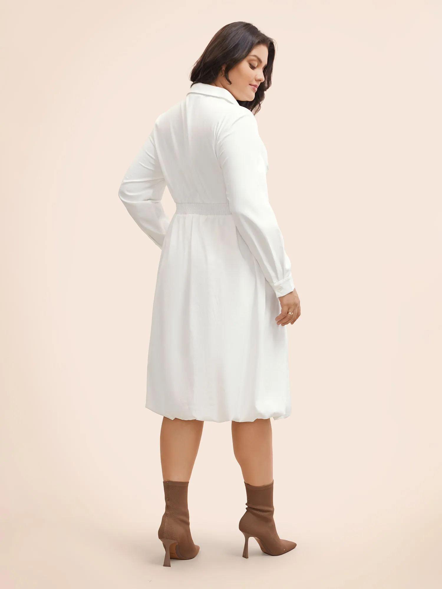 Plain Shirt Collar Shirred Bubble Dress sold by Bloomchic product image thumbnail 3