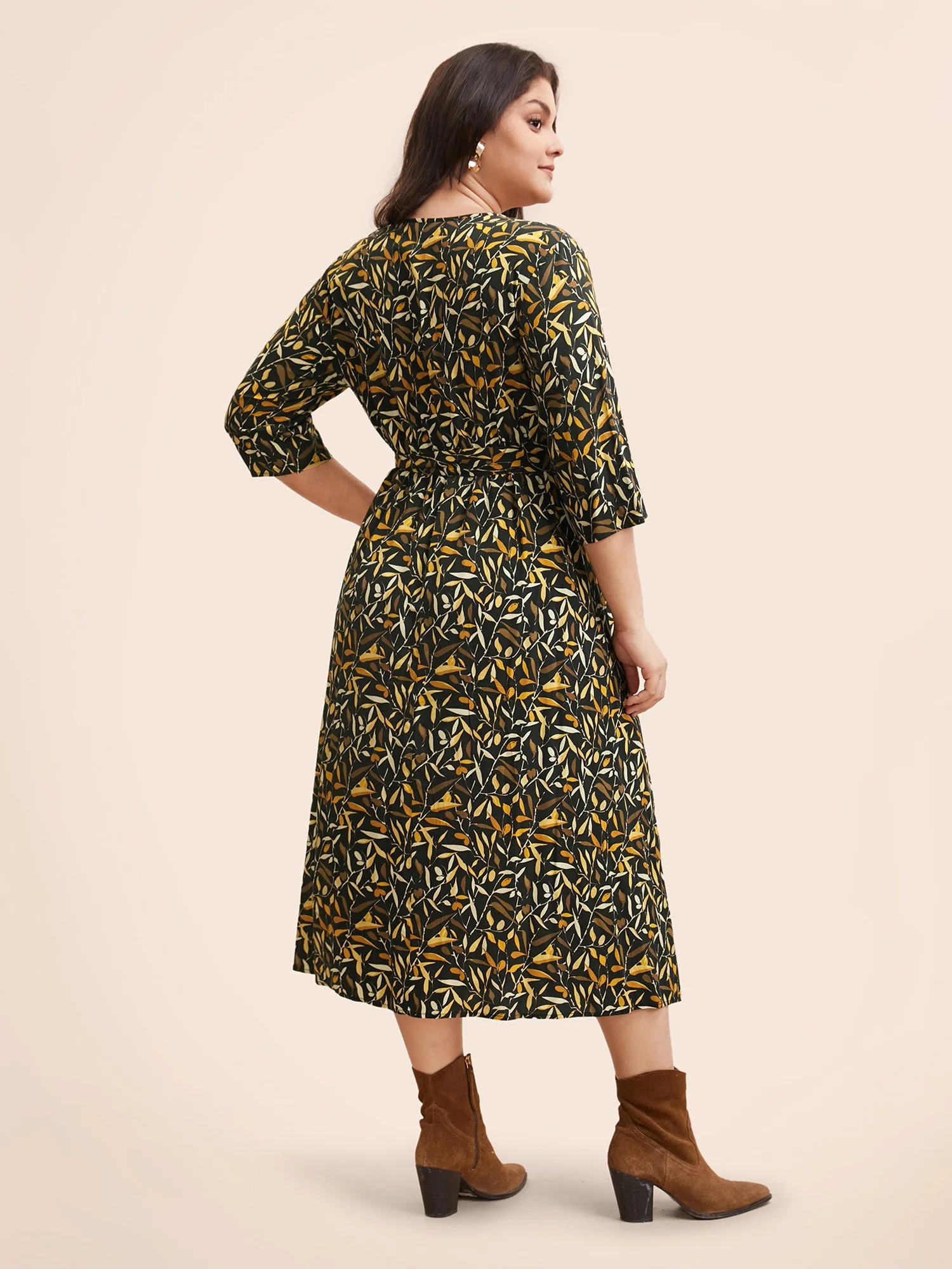 Plants Print Overlap Collar Midi Dress sold by Bloomchic product image thumbnail 3