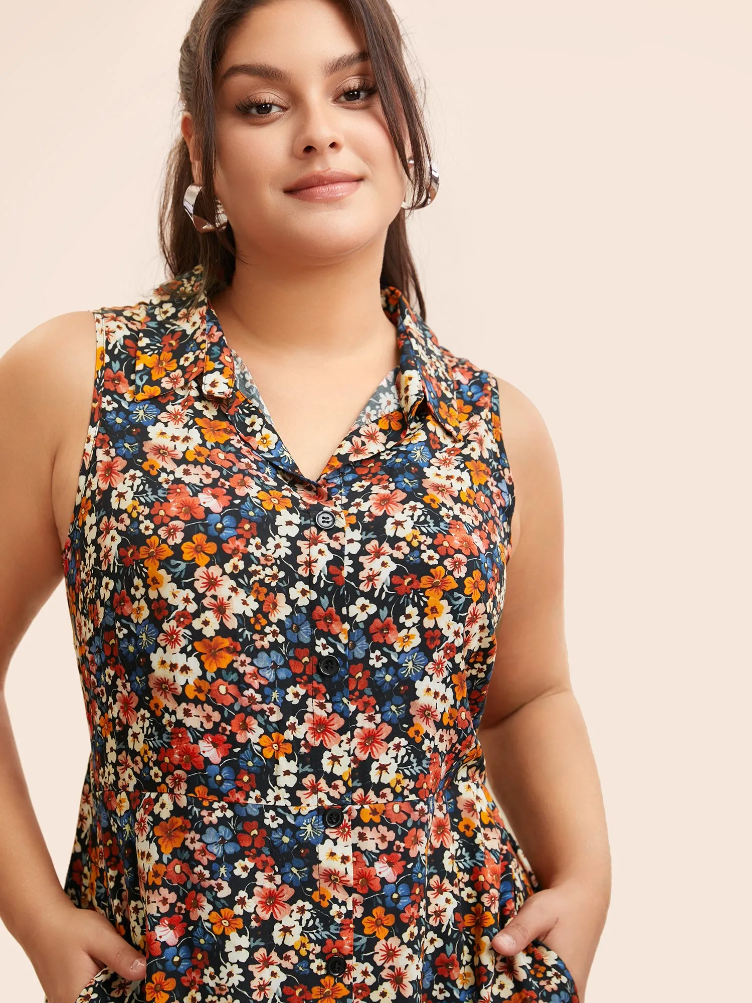 Shirt Collar Ditsy Floral Sleeveless Dress sold by Bloomchic product image thumbnail 2