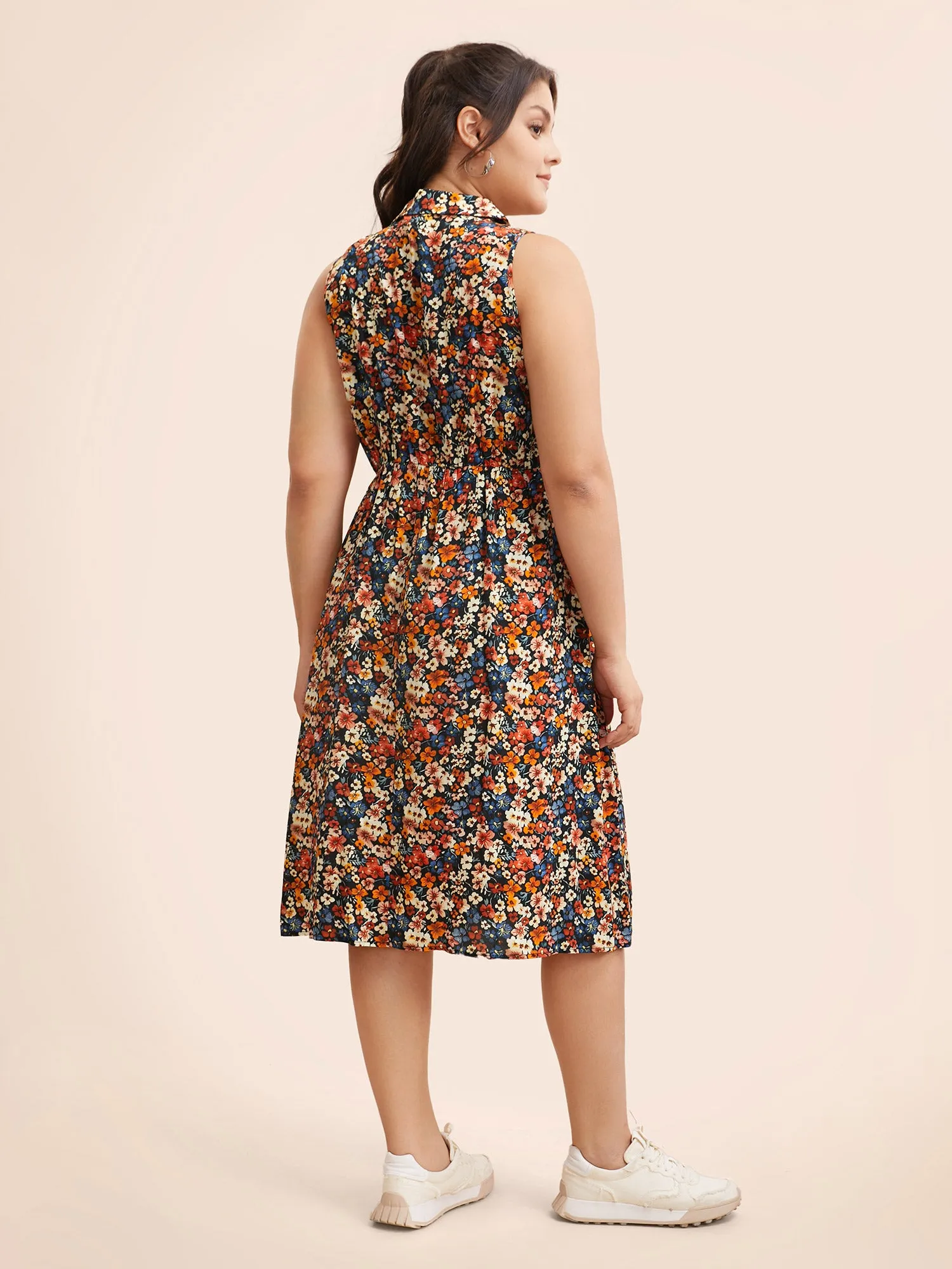 Shirt Collar Ditsy Floral Sleeveless Dress sold by Bloomchic product image thumbnail 4