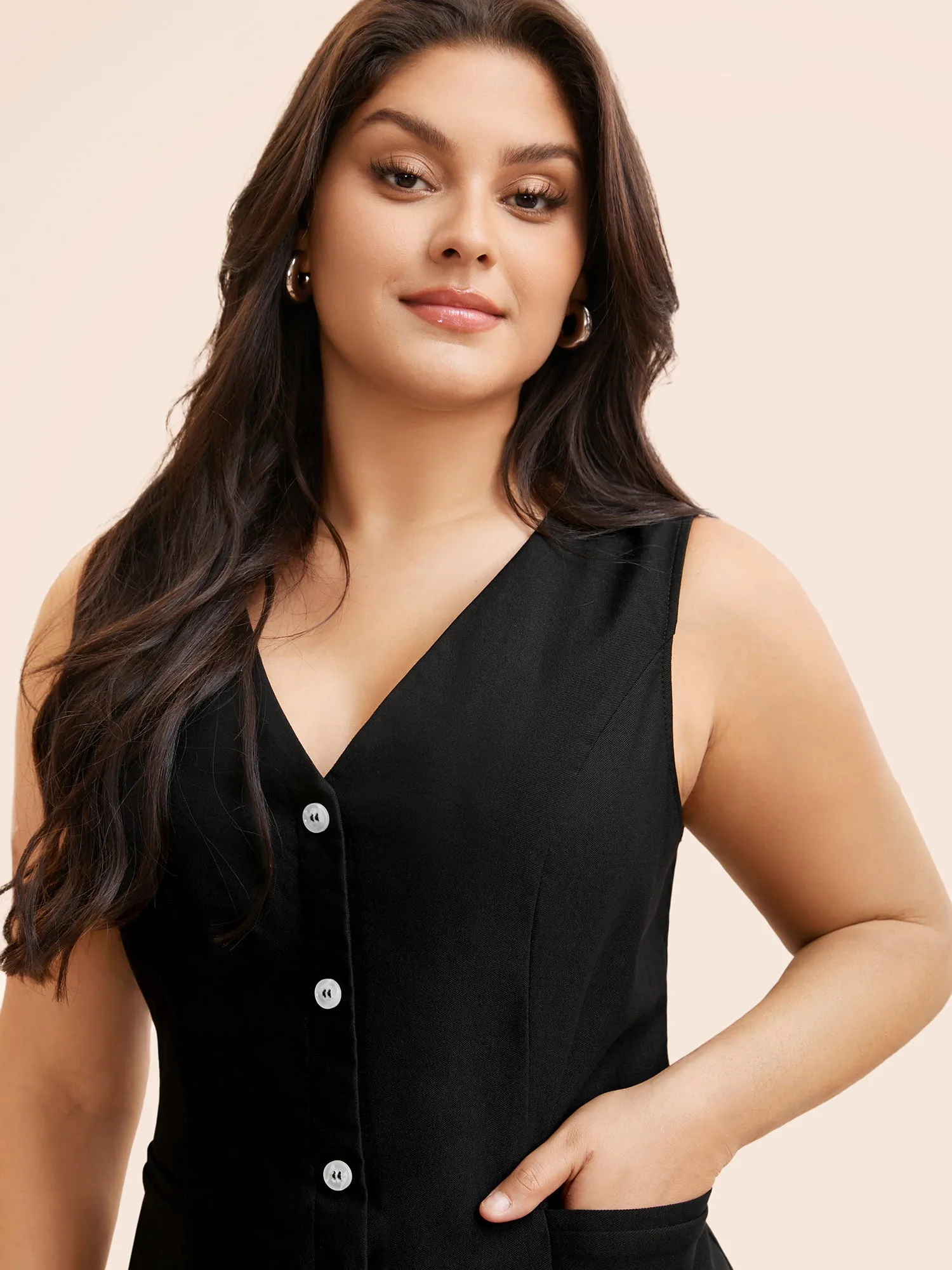 V Neck Button Detail Sleeveless Dress sold by Bloomchic product image thumbnail 2