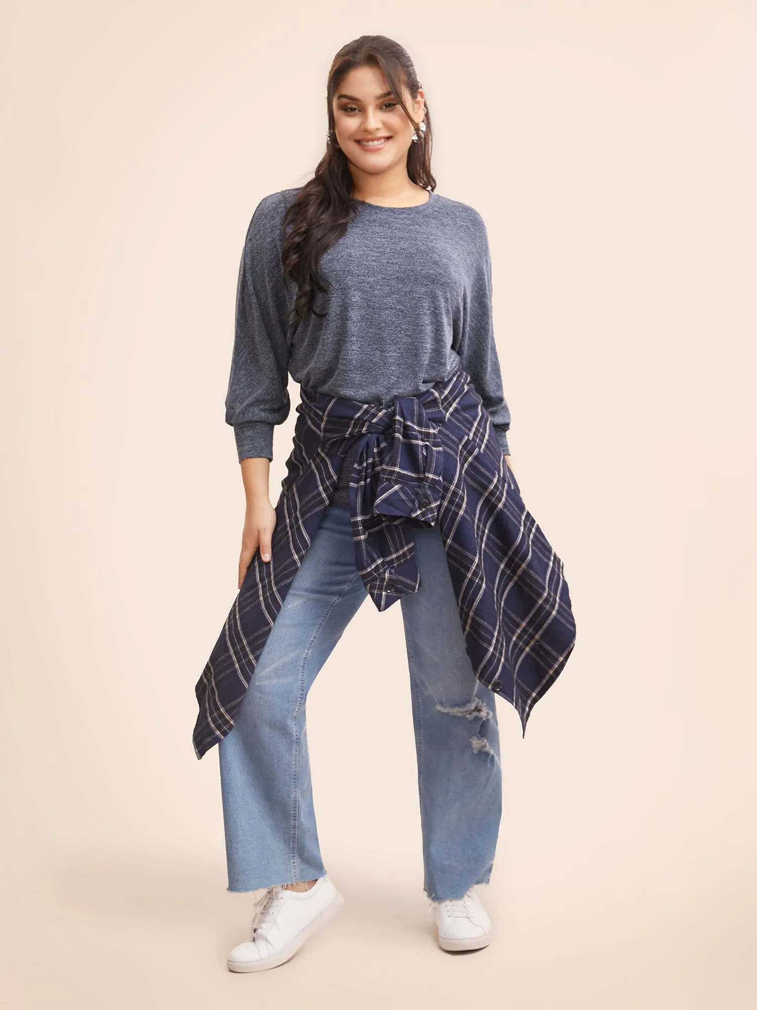 Crew Neck Solid Heather Dolman Sleeve T-shirt sold by Bloomchic product image thumbnail 2