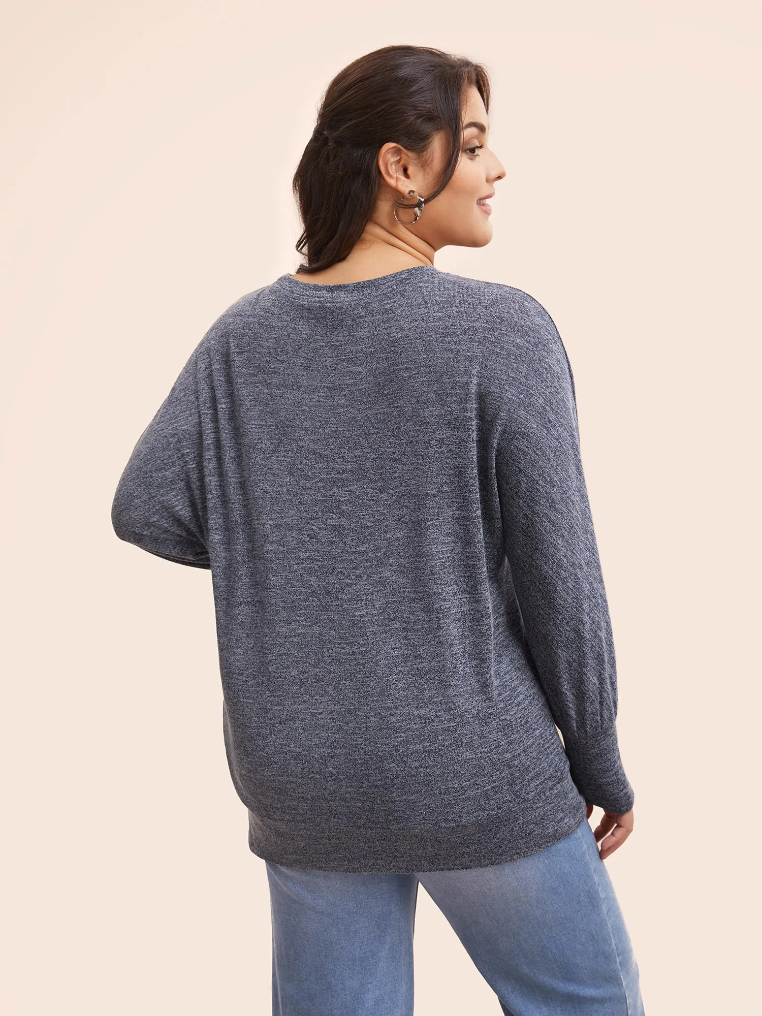 Crew Neck Solid Heather Dolman Sleeve T-shirt sold by Bloomchic product image thumbnail 4