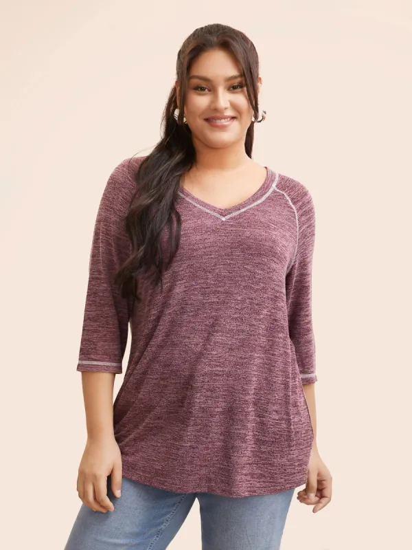 Heather Topstitching Raglan Sleeve T-shirt sold by Bloomchic