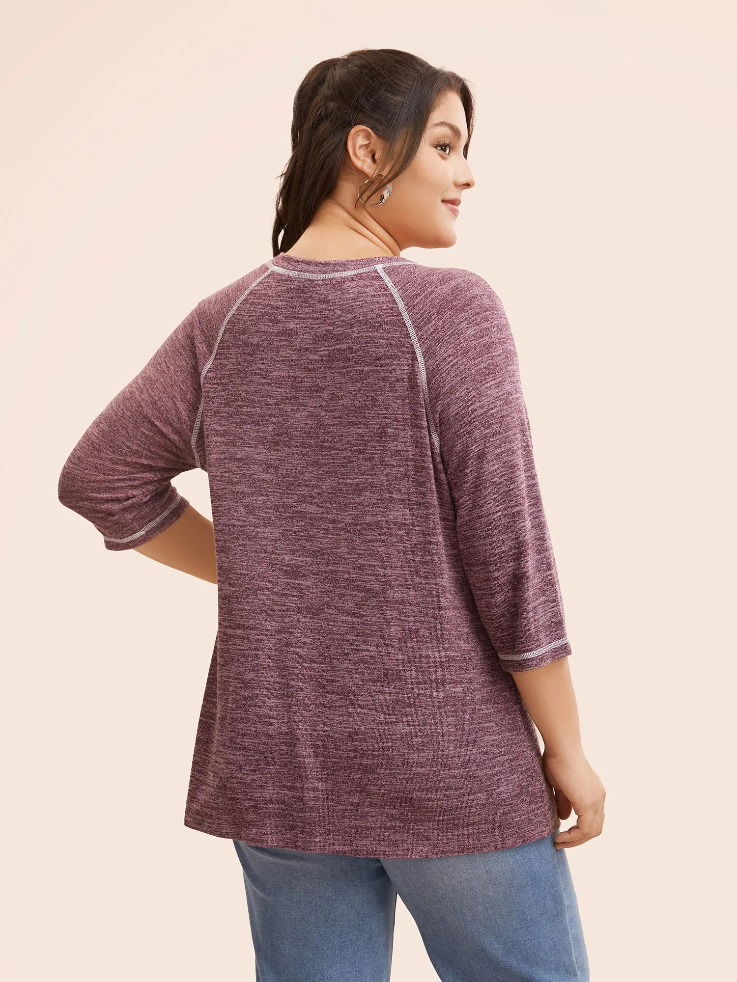 Heather Topstitching Raglan Sleeve T-shirt sold by Bloomchic product image thumbnail 4