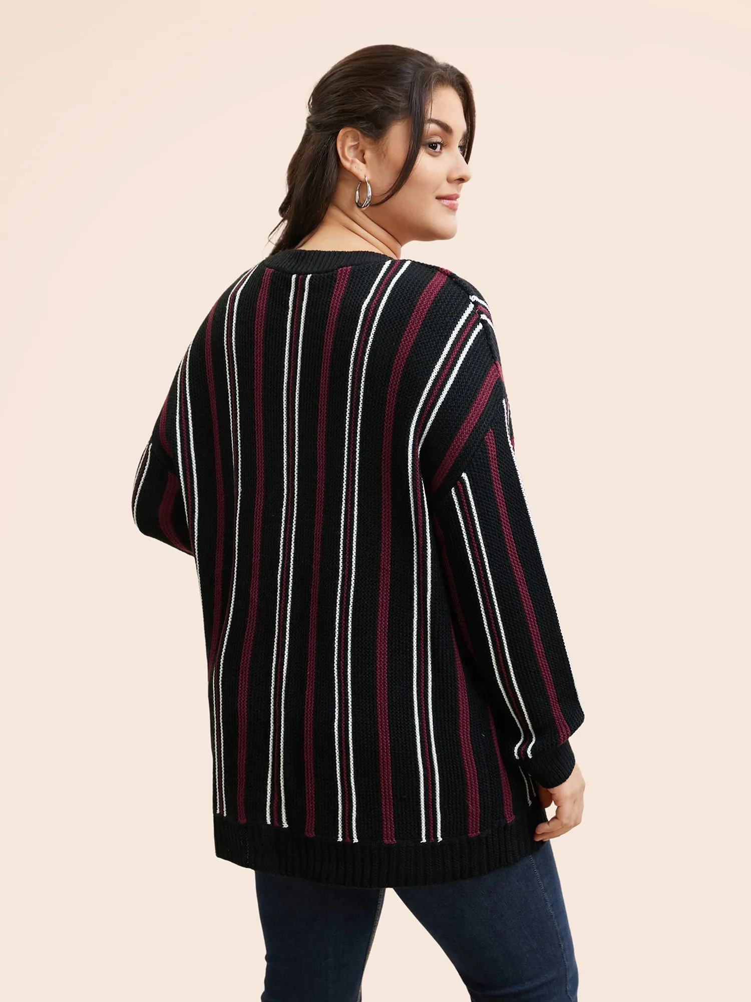 Striped Patched Pocket Drop Shoulder Cardigan sold by Bloomchic product image thumbnail 2