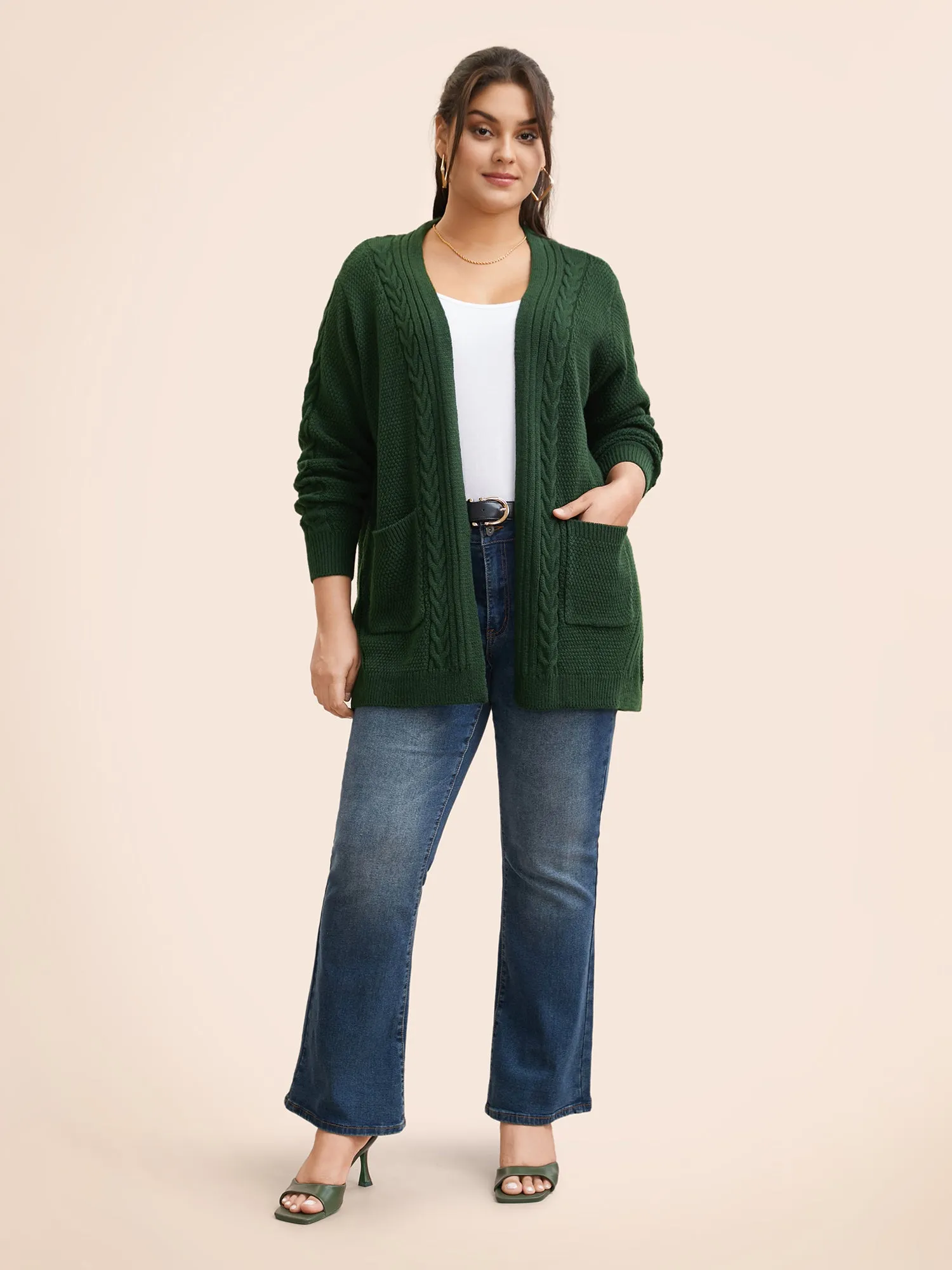 Texture Cable Knit Patch Pocket Cardigan sold by Bloomchic product image thumbnail 3
