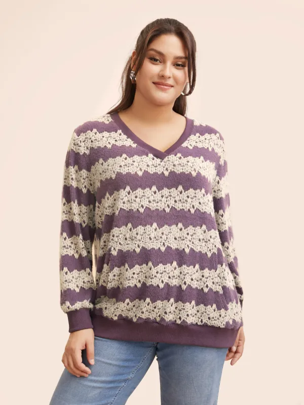 Striped Patchwork Contrast Texture Sweatshirt sold by Bloomchic