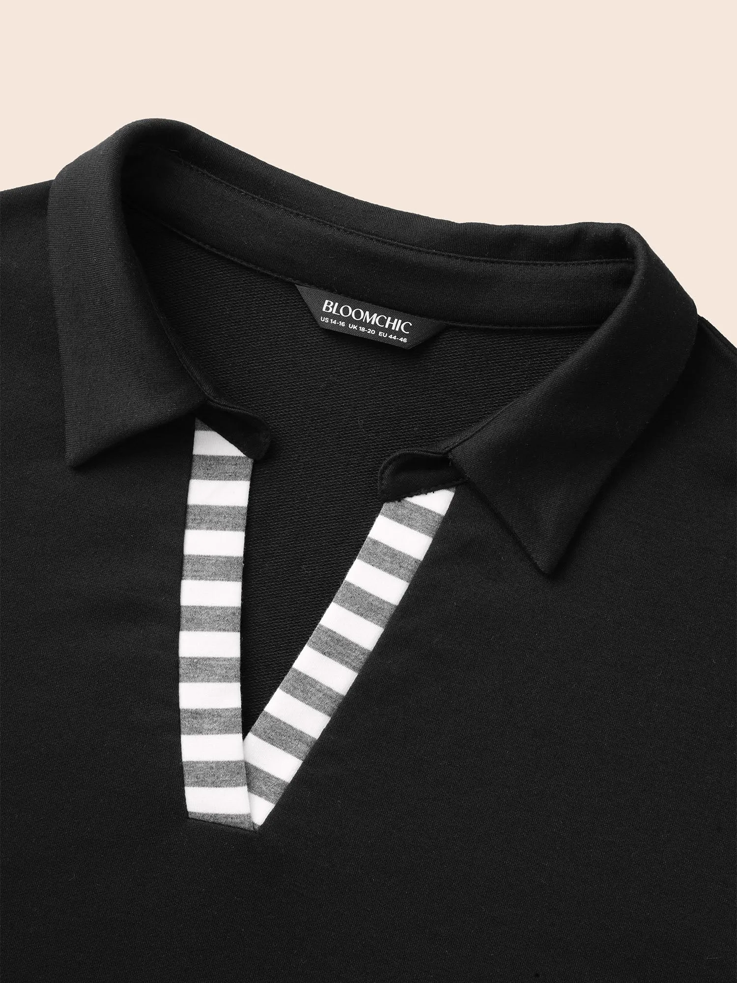 Polo Neck Striped Contrast Patchwork Sweatshirt sold by Bloomchic product image thumbnail 5